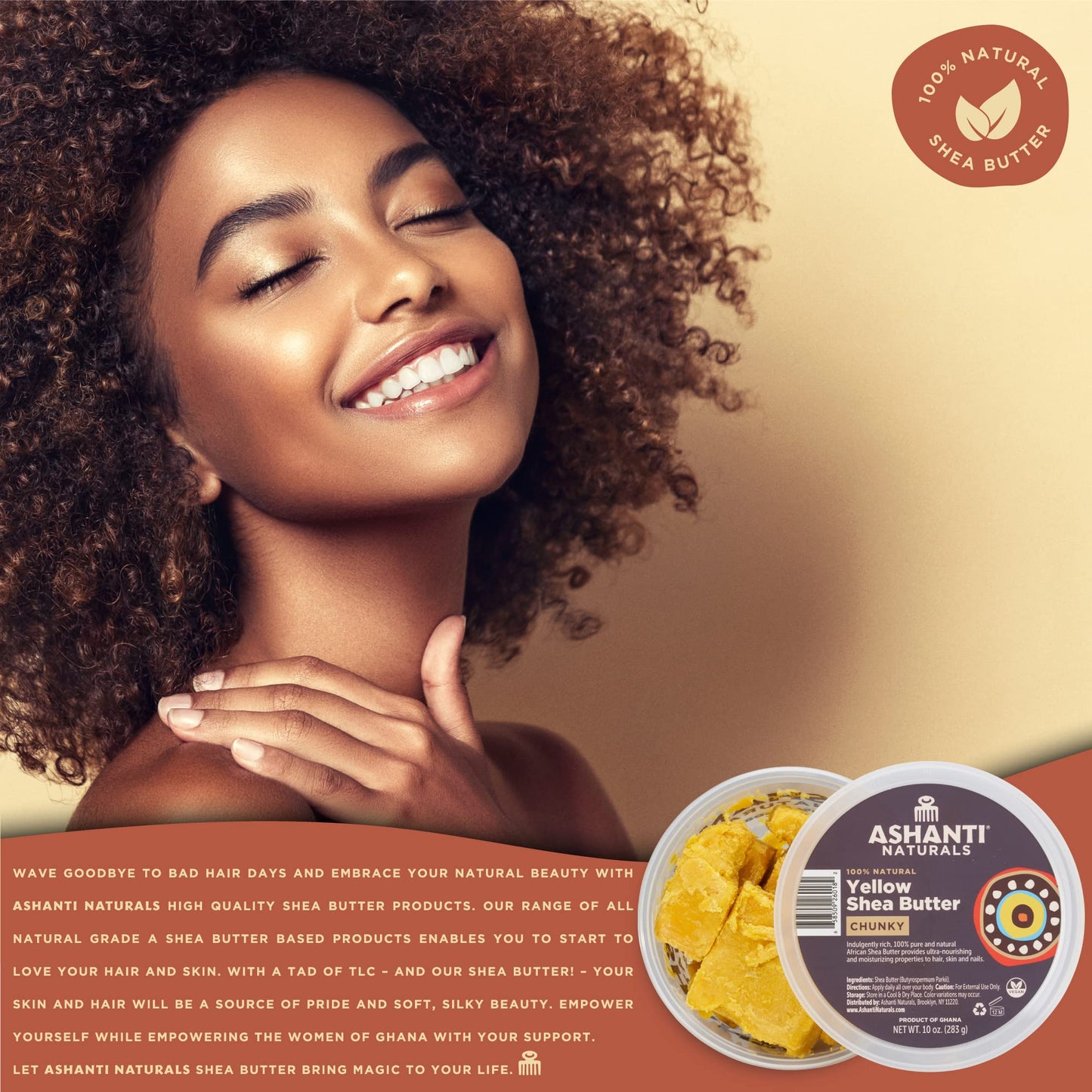 Ashanti Naturals Yellow Chunky Raw Shea Butter | Unrefined African Shea Butter from Ghana | 100% Natural Moisturizer, No Additives, Moisturizing Beauty & Personal Care Ashanti Naturals