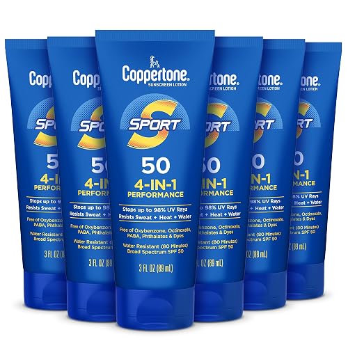 Coppertone Sport Sunscreen Lotion SPF 50, Sweat, Heat and Water Resistant Sunblock, Lightweight, Oxybenzone Free, Travel Size Sunscreen Bulk Pack, 3 Beauty & Personal Care Coppertone