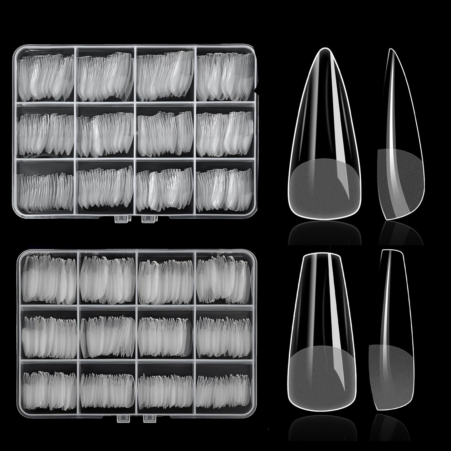 480PCS Nail Tips Clear False Nails Full Cover for Acrylic Fake Nails Kit 12 Sizes 2 Shapes Medium Coffin Medium Stiletto Pre-Shape for Salon Home DIY Beauty and Personal Care ELLEWIN Default Title