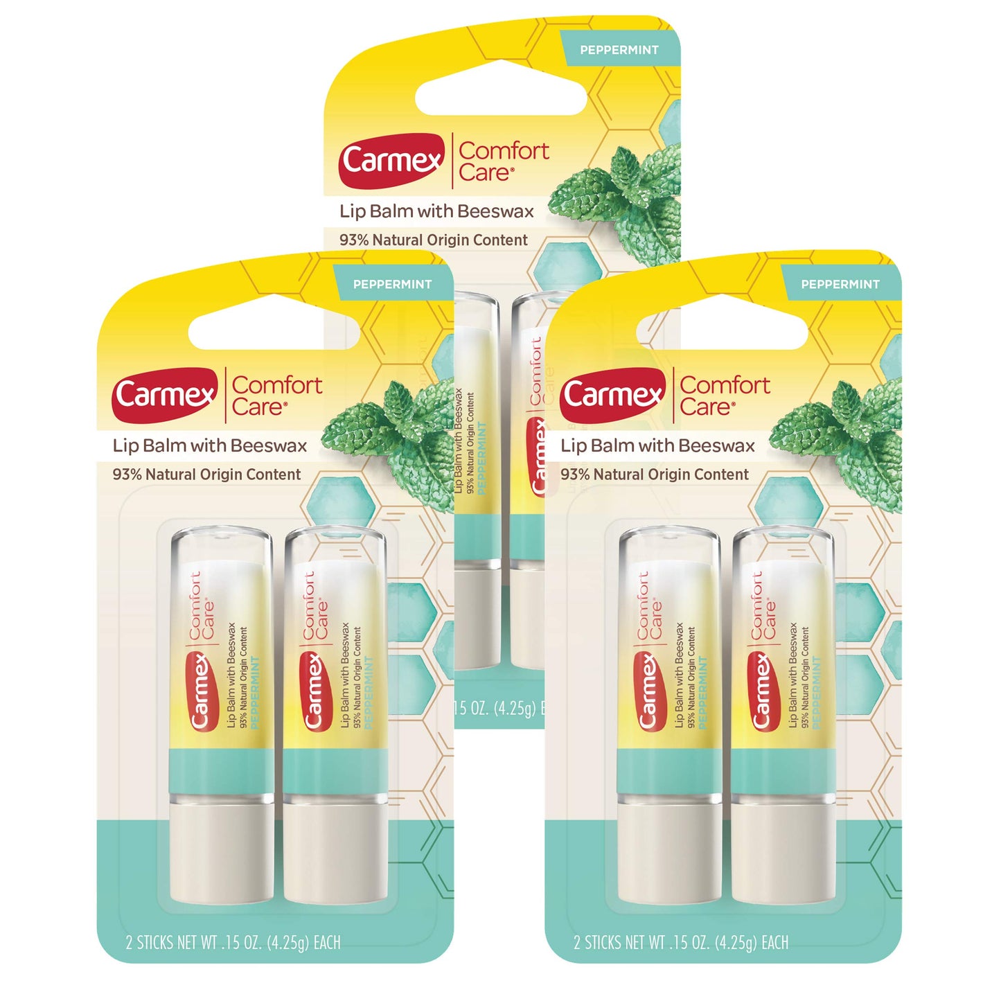 Carmex Comfort Care Lip Balm Sticks with Beeswax, Peppermint Lip Balm Flavor, 6 Count (3 Packs of 2) Beauty and Personal Care Carmex