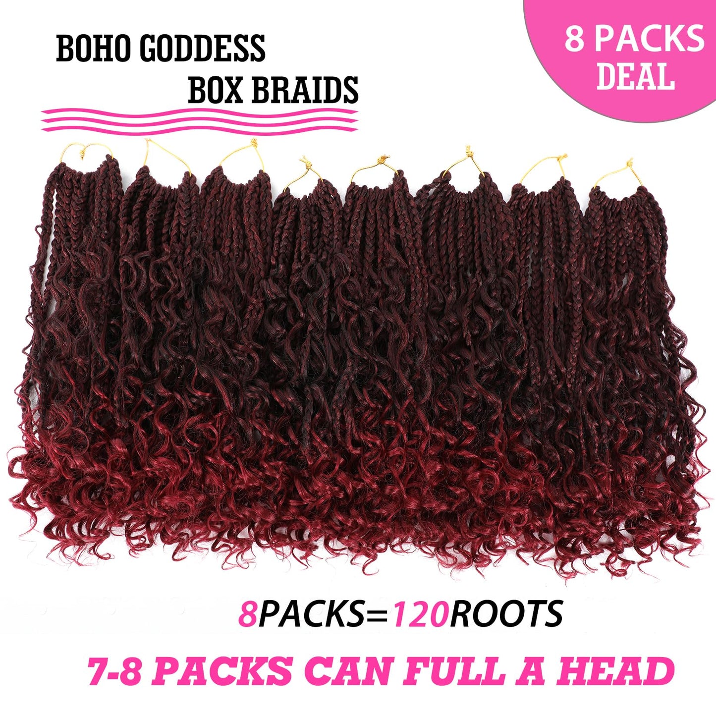 Wodun 14inch Goddess Box Braids Crochet Hair Pre Looped Box-Braids Crochet-Hair with Curly Ends For Black Women Synthetic 3X Bohemian Box Braiding Beauty & Personal Care Wodun