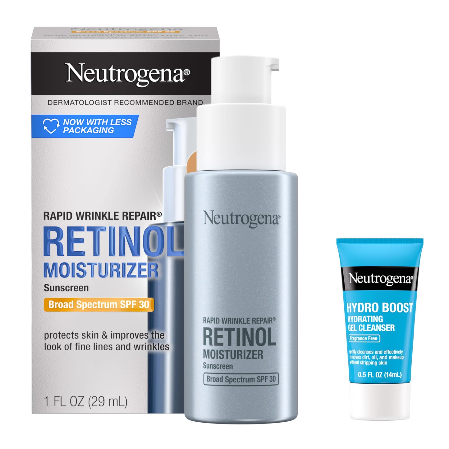 Neutrogena Rapid Wrinkle Repair Retinol Face Moisturizer with SPF 30, Daily Anti-Aging Face Cream, Retinol & Hyaluronic Acid & Trial Size Hydro Boost Beauty & Personal Care Neutrogena