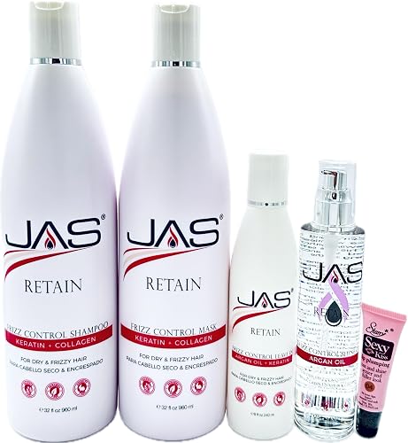 JAS Retain Port Treatment with Keratin + Collagen Shampoo 32 fl oz, Mask 32 fl oz, Leave in Cream 8 fl oz and Styling Serum with Vitamin E 5 fl oz Beauty & Personal Care JAS Systems