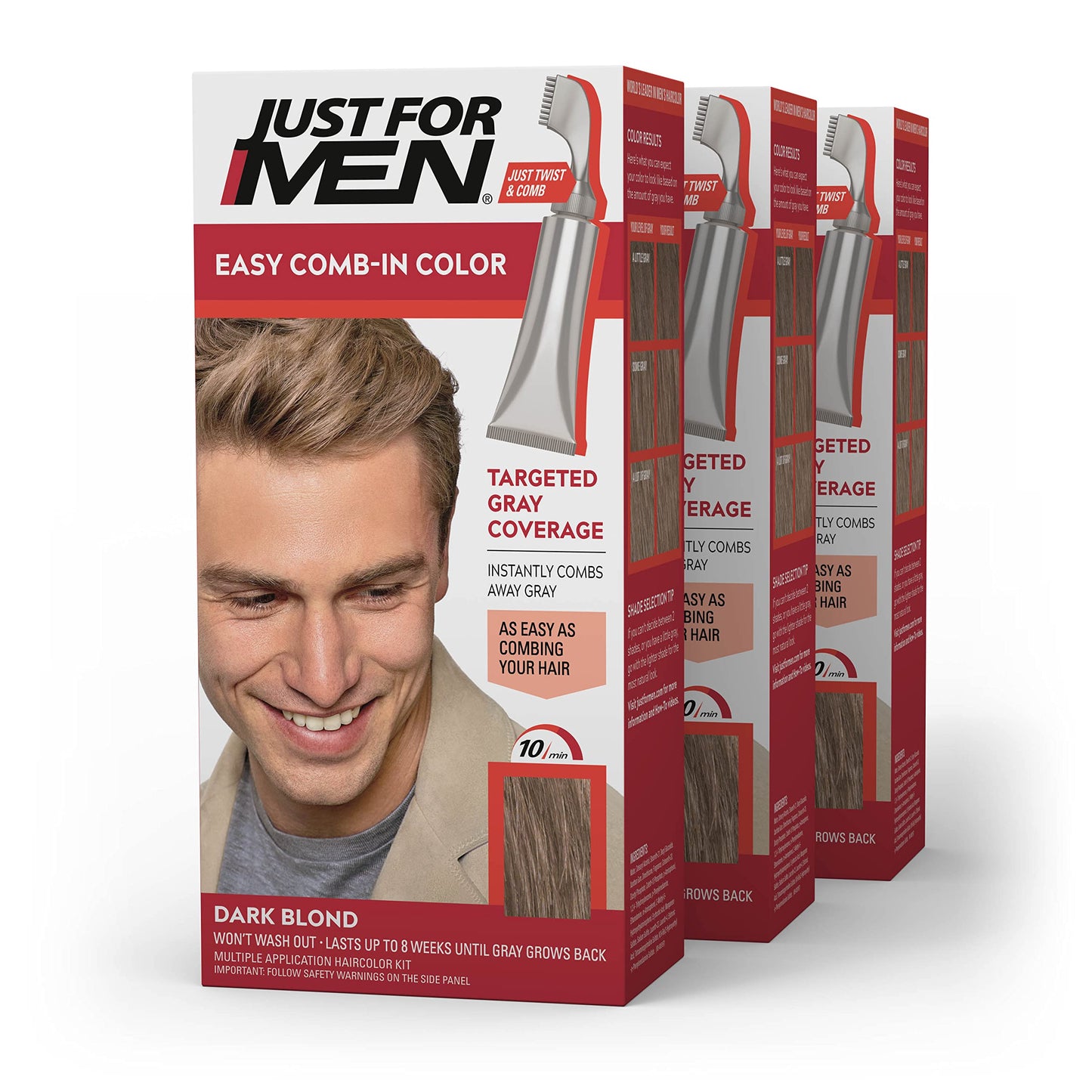 Just For Men Easy Comb-In Color Mens Hair Dye, Easy No Mix Application with Comb Applicator - Dark Blond, A-15, Pack of 3 Beauty & Personal Care Just for Men
