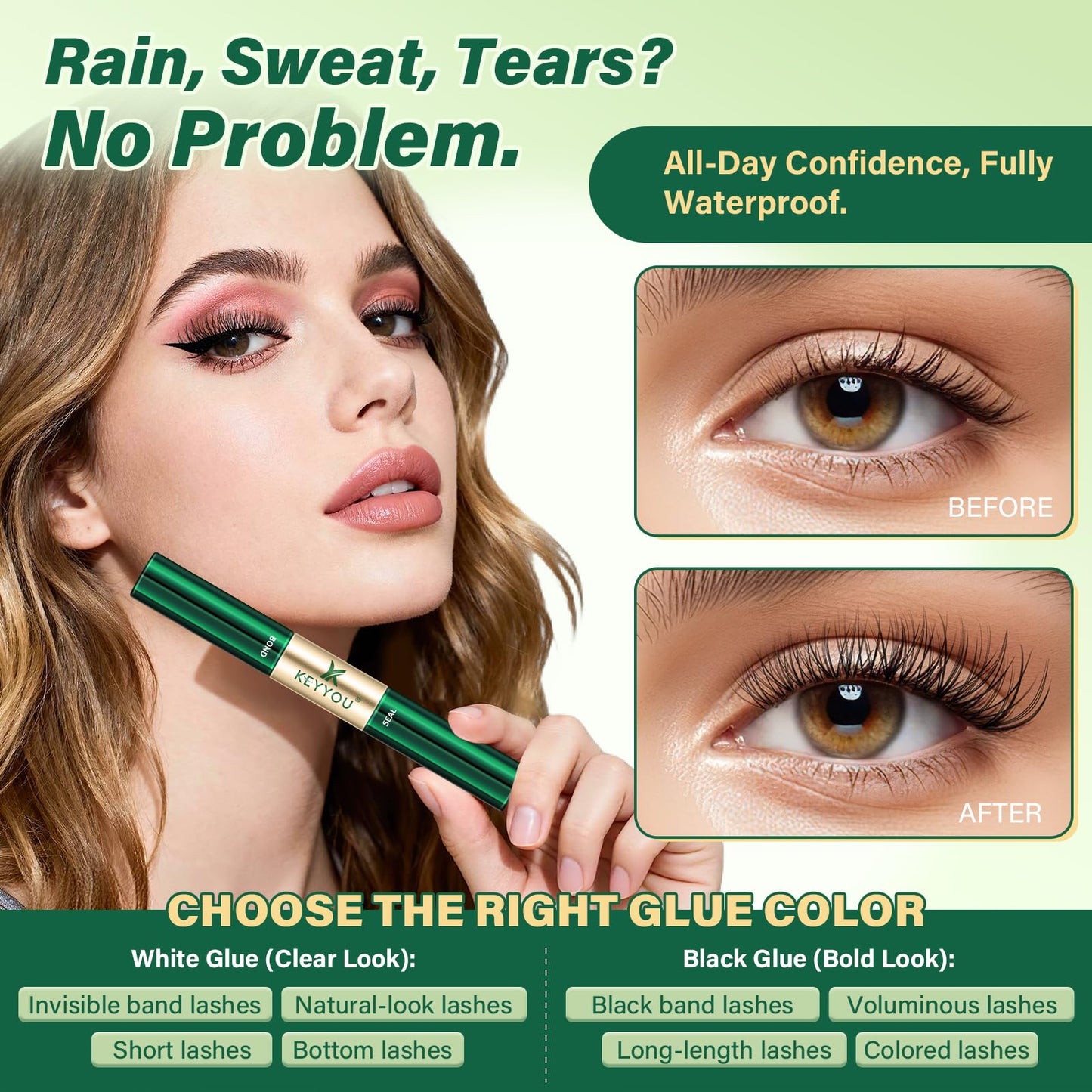 KEYYOU Lash Bond and Seal Cluster Lash Glue for Lash Clusters Strong Gentle Comfortable Bond and Seal Waterproof Mascara Wand Individual Lash Glue Beauty and Personal Care KEYYOU