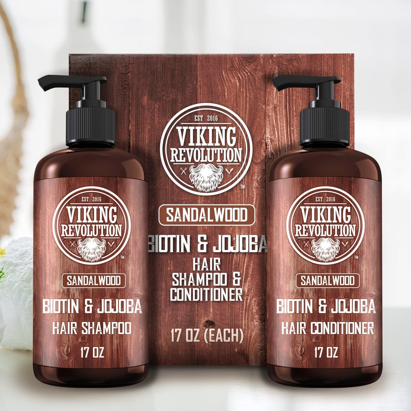 Viking Revolution Sandalwood Shampoo and Conditioner Set with Biotin and Jojoba Oil - Natural Hair Shampoo and Hair Conditioner for Men with Vitamin Beauty & Personal Care Viking Revolution