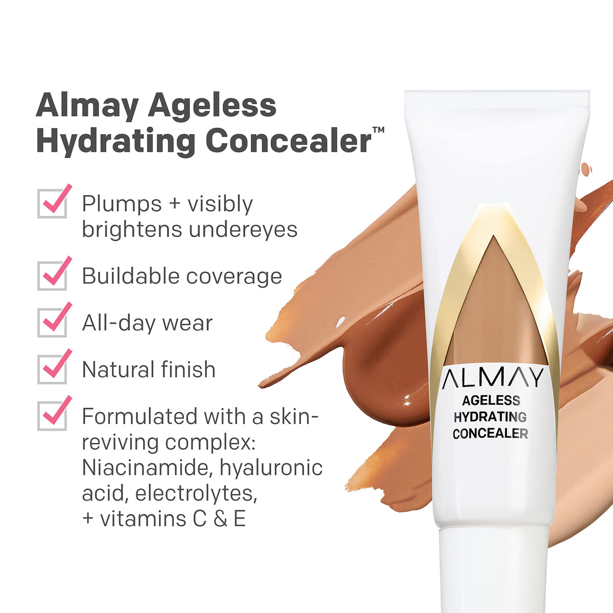 Almay Anti-Aging Concealer, Face Makeup with Hyaluronic Acid, Niacinamide, Vitamin C & E, Hypoallergenic, -Fragrance Free, 040 Medium Deep, 0.37 Fl Oz Beauty & Personal Care Almay