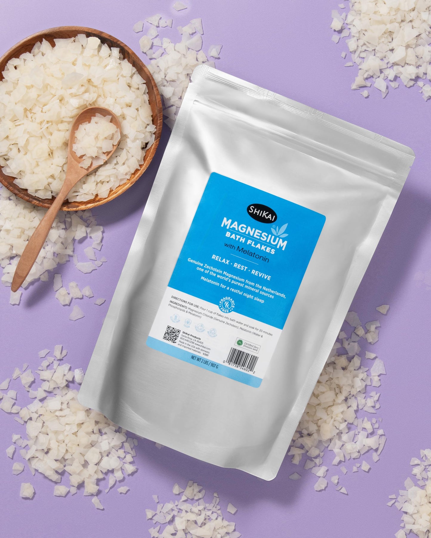 ShiKai Magnesium Bath Flakes with Melatonin (32 oz) - Bath Salt Soak for Muscle Relief - Enhance Sleep - Fragrance Free Beauty and Personal Care ShiKai