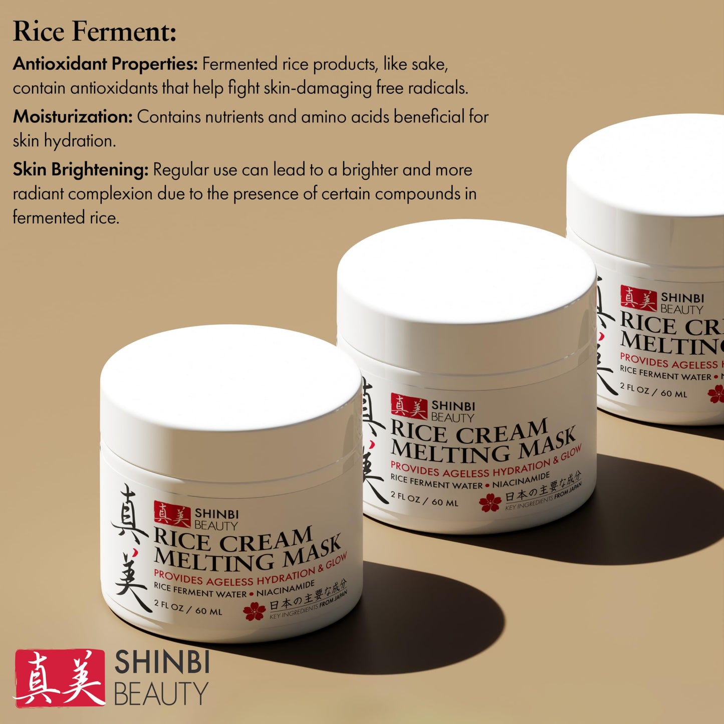 Shinbi Beauty Japanese Rice Mask for Face - Organic Face Mask Skincare - Japanese Skin Care Products for Anti Aging Anti Wrinkle J Beauty Glow 1oz Beauty & Personal Care Shinbi Beauty
