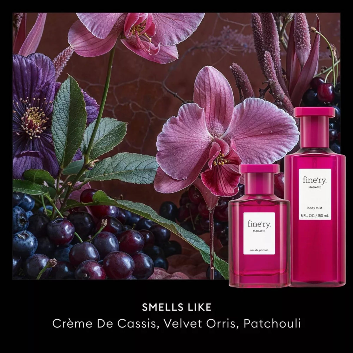 Fine'ry Fruity Floral Elegant Eau de Parfum - Madame Long-Lasting Perfume for Women - Crème de Cassis, Velvet Orris & Patchouli, Gourmand, Full Size Beauty & Personal Care Fine'ry