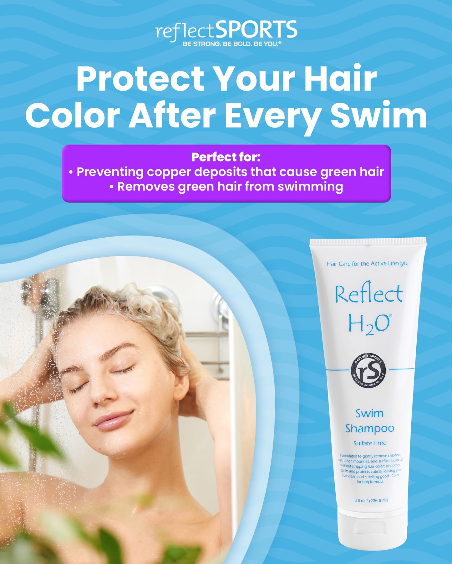 Reflect H?O Swim Shampoo - Sulfate-Free Copper & Chlorine Hair Protection with Keratin, Vitamin E & B5 for Green Hair & Fading - Chlorine Removal Beauty & Personal Care Reflect Sports