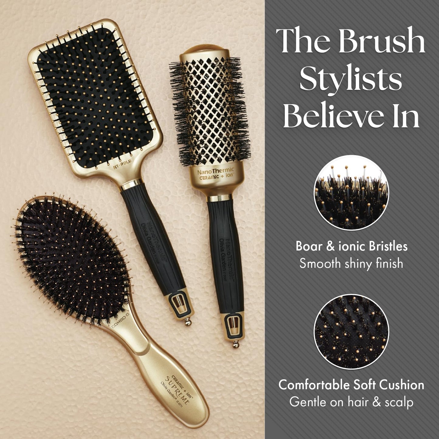 Olivia Garden Ceramic + Ion Supreme Styler Cushion Paddle Brush - Boar & Ionic for Shine, Frizz Control & Smoother Hair - Boar and Ionic Bristles Beauty & Personal Care Olivia Garden