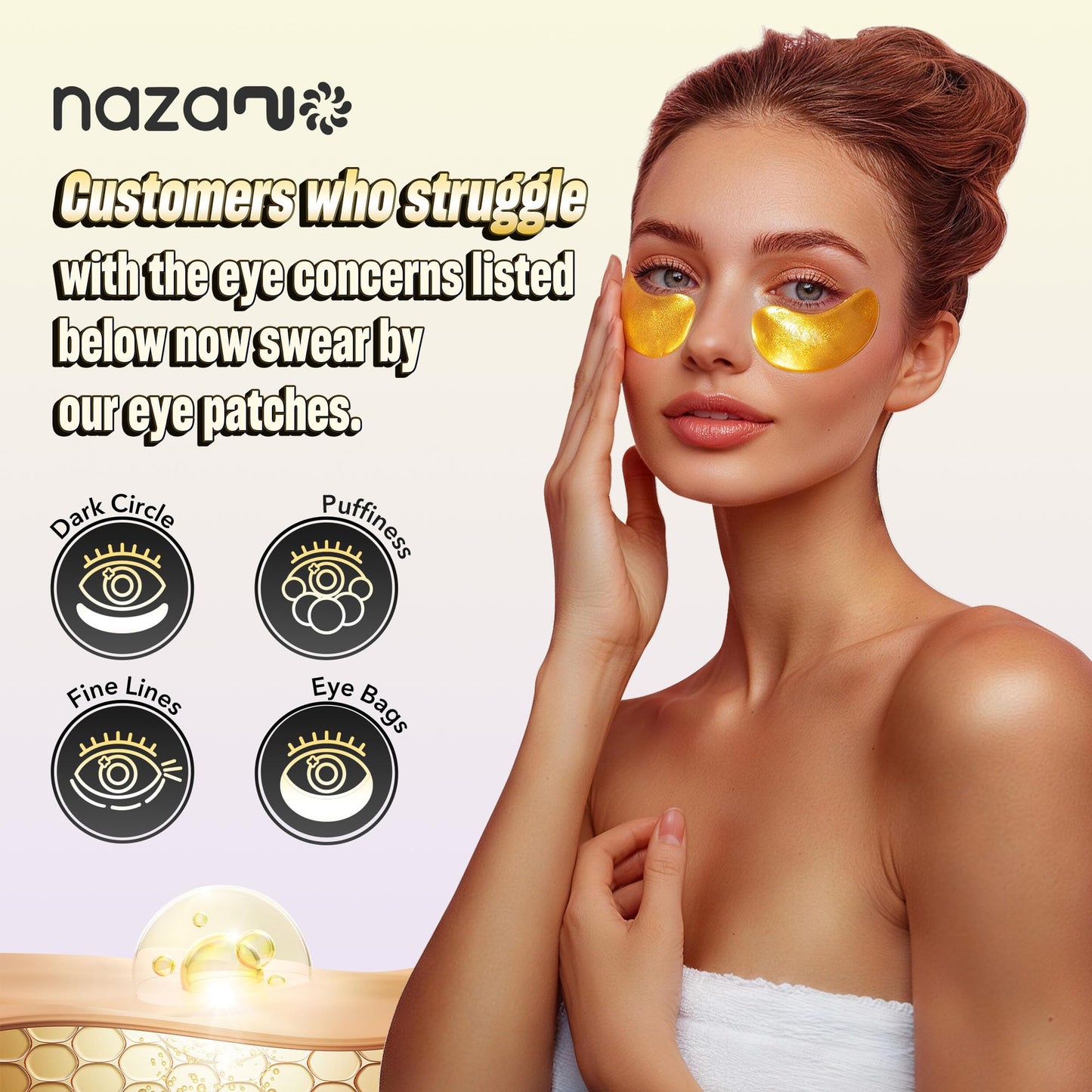 NAZANO 24K Gold Under Eye Patches - 60 Pack for Puffy Eyes, Dark Circles, Bags & Wrinkles with Collagen & Hyaluronic Acid - Eye Care Pads for Daily Beauty & Personal Care NAZANO
