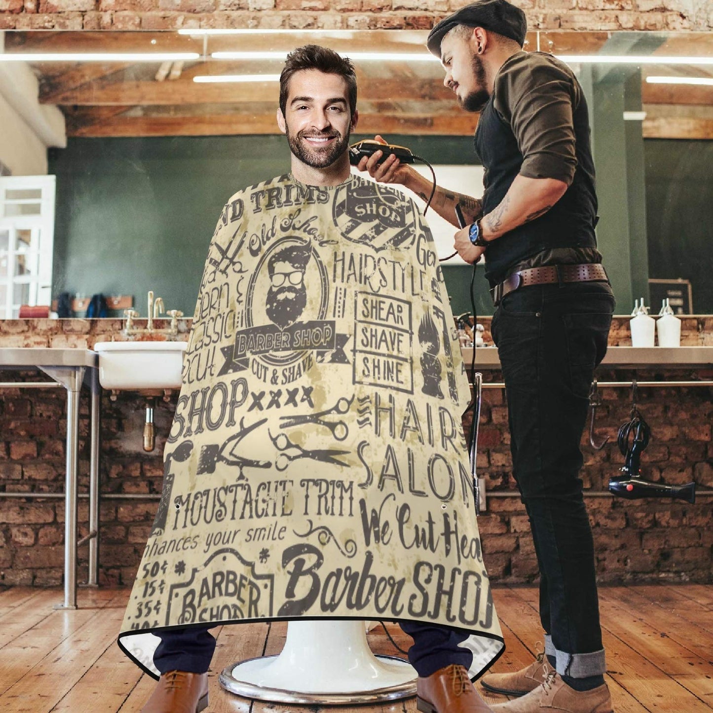 visesunny Vintage Hairdressing Pattern Barber Cape Anti-Static Hair Cutting Cape with Snap Closure Professional Salon Polyester Beard Shaving Bib Beauty and Personal Care visesunny