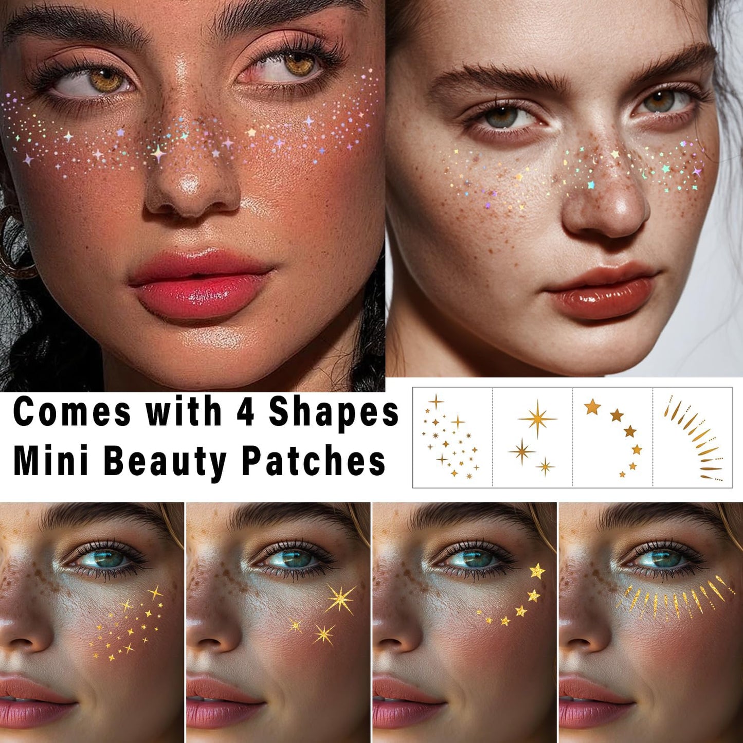 Glitter Freckles, Holographic Face and Body Glitter Tattoo Sparkle for Women Gold Glow Cosmetic Star Makeup Accessories for Festival Rave Beauty & Personal Care Anmubag