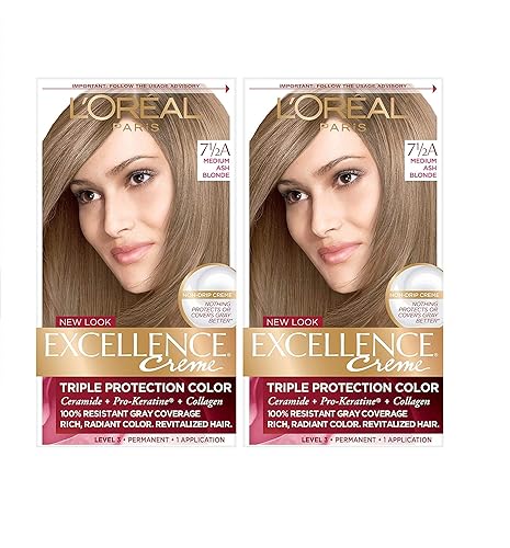 L'Oreal Paris Excellence Crème Permanent Hair Dye, Triple Care Hair Color with Pro-Keratine Complex for 100% Gray Hair Coverage, 7.5A Medium Ash Beauty & Personal Care L'Oreal Paris