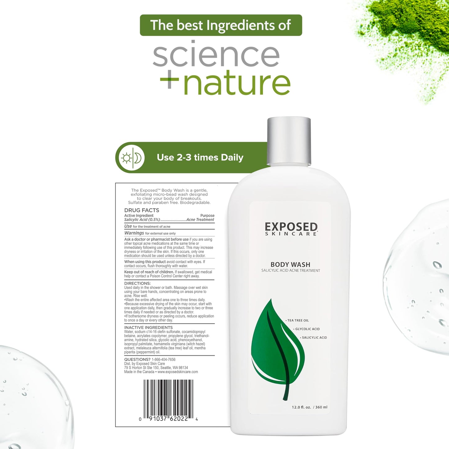 Exposed Skin Care, Body Acne Wash with Salicylic Acid, Glycolic Acid and Tea Tree Oil - Tri-Powered Gentle Exfoliating Cleanser for Back, Chest Beauty & Personal Care Exposed Skin Care