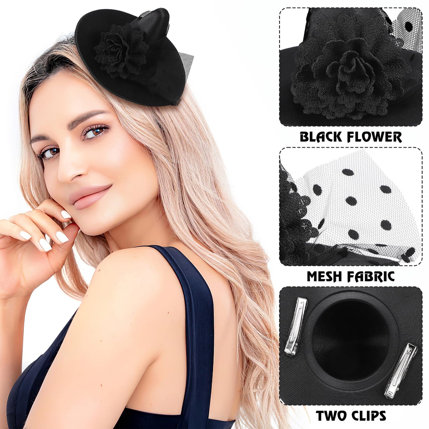 Small Witch Hat Retro Black Witch Flower Hair Clip Decorative Halloween Hair Accessories for Party (Black Flower) Beauty & Personal Care leorx