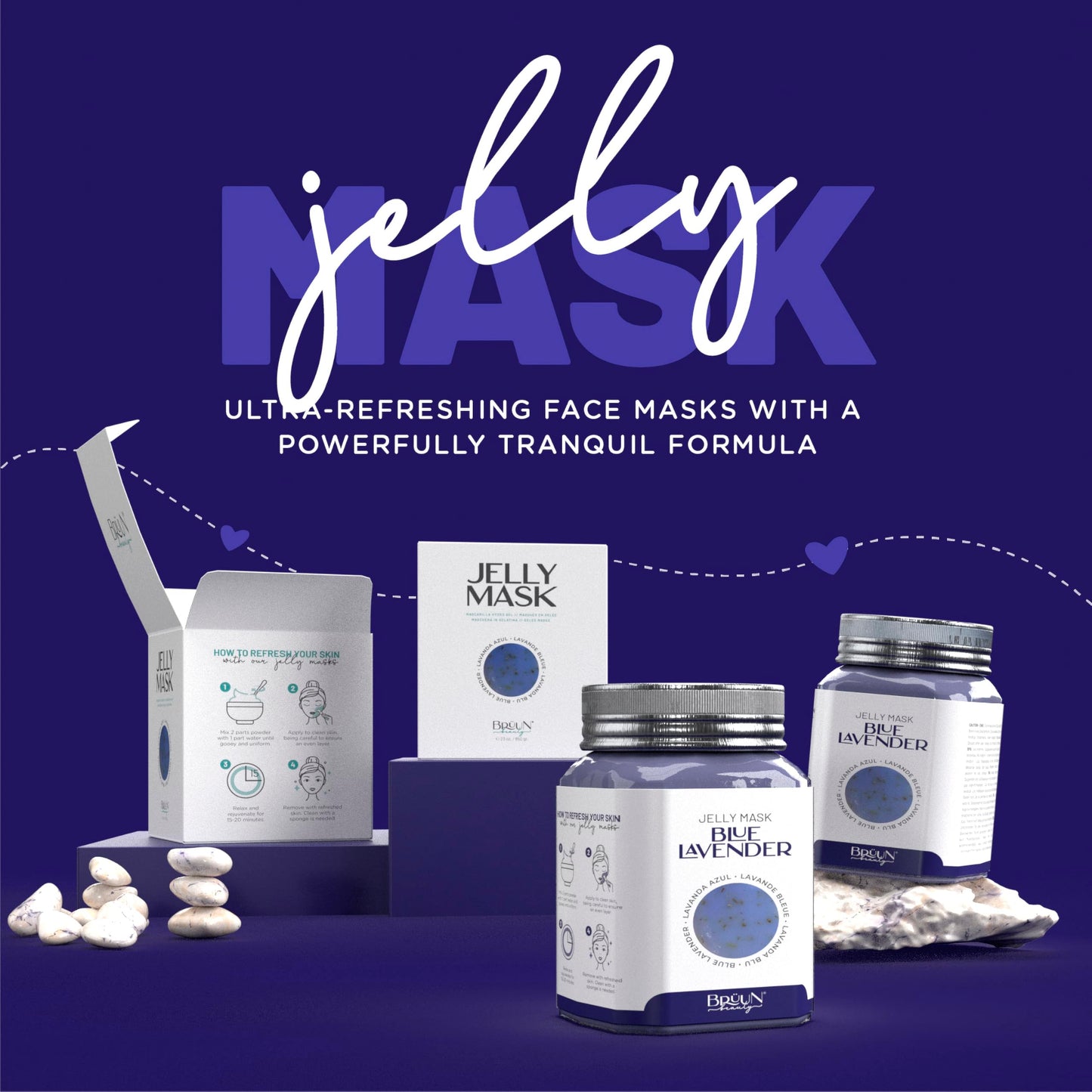 BRÜUN Jelly Mask Jar Blue Lavender Peel-Off Face Care Rubber Mask | 23 fl oz Skin Care Moisturizing Gel Mask Jar Spa Set Beauty & Personal Care BRÜUN