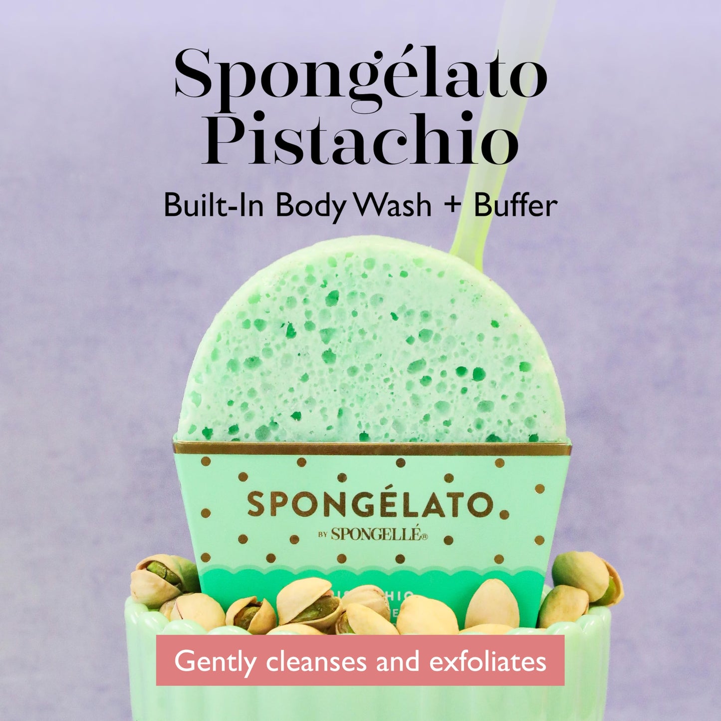 Spongellé Pistachio Spongélato Bath Sponge - Built-In Body Wash & Body Scrubber, Shower Loofah Sponge for Women - 14+ uses Beauty and Personal Care SPONGELLÉ