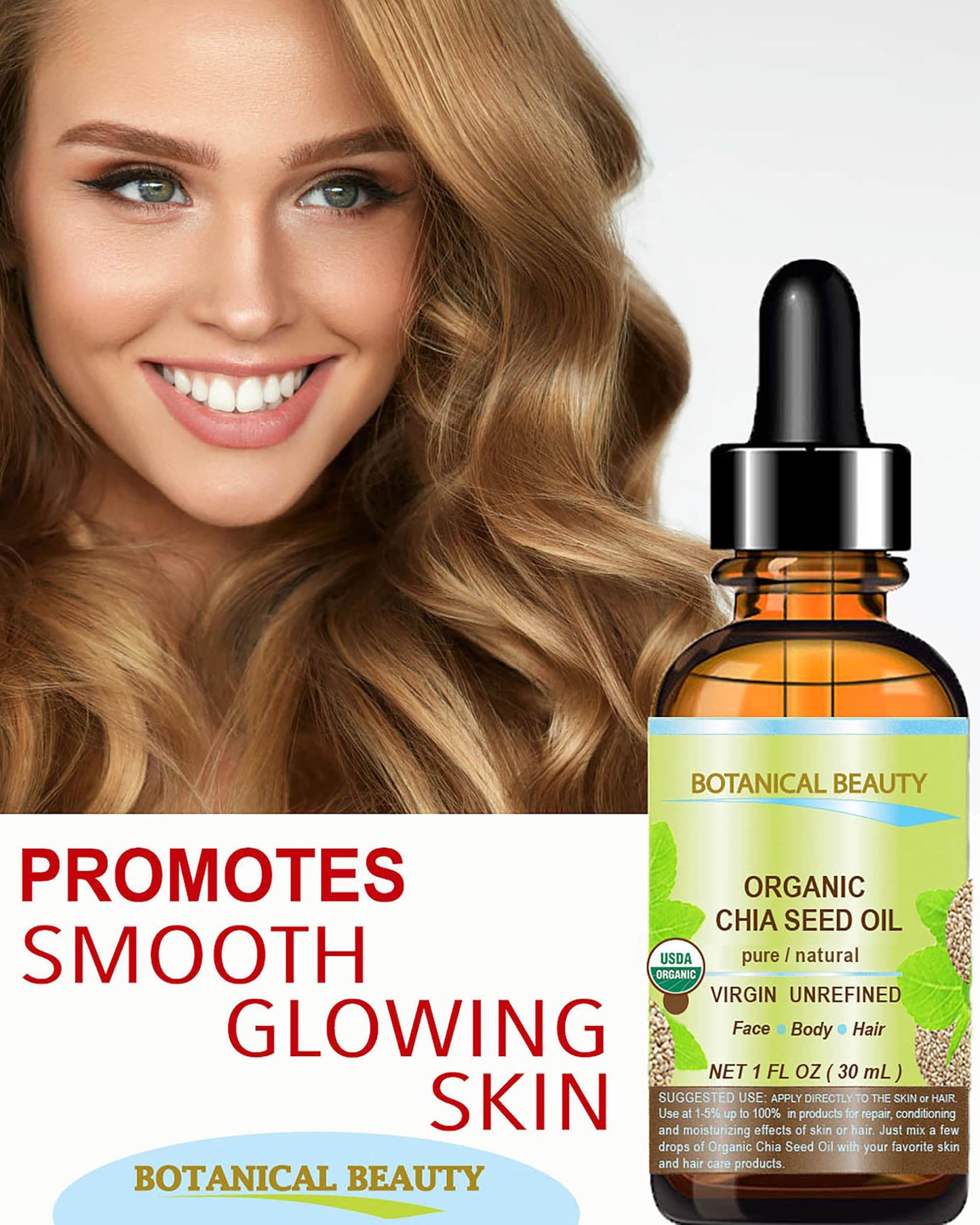 Botanical Beauty Organic CHIA SEED OIL 100% Pure Natural Virgin Unrefined Cold-Pressed Carrier Oil for Face, Skin, Body, Hair, Lip, Nails. Rich in Beauty & Personal Care Botanical Beauty