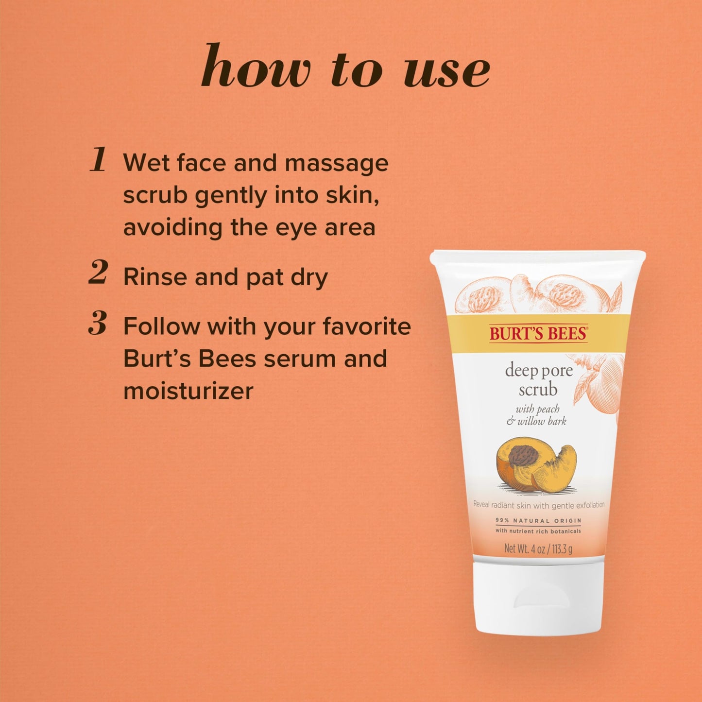 Burt's Bees Peach and Willow Bark Deep Pore Exfoliating Facial Scrub, 4 Oz (Package May Vary) Beauty & Personal Care Burt's Bees