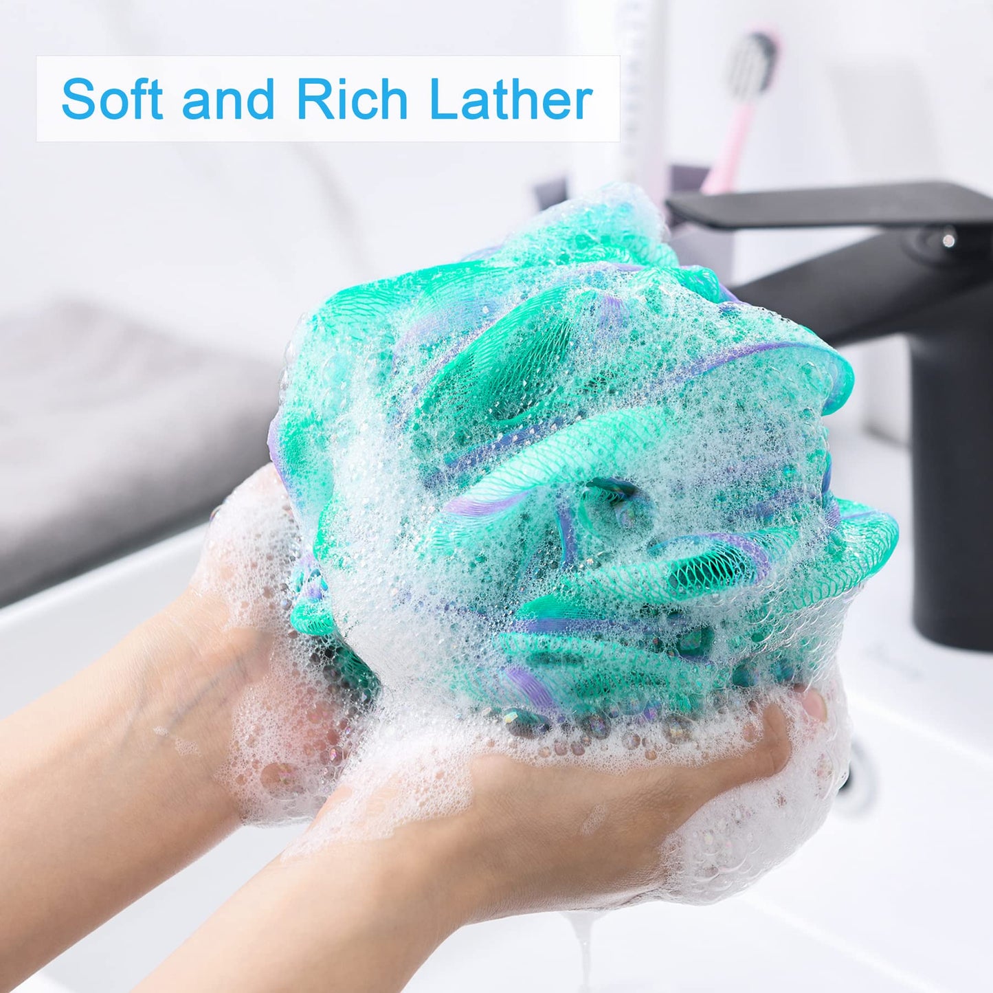 AmazerBath Loofah Sponge 75g/Piece, Exfoliating Bath Sponge Body Scrubber - Loofa Set of 4 Flower Color (Large, Green-Purple) Beauty and Personal Care AmazerBath