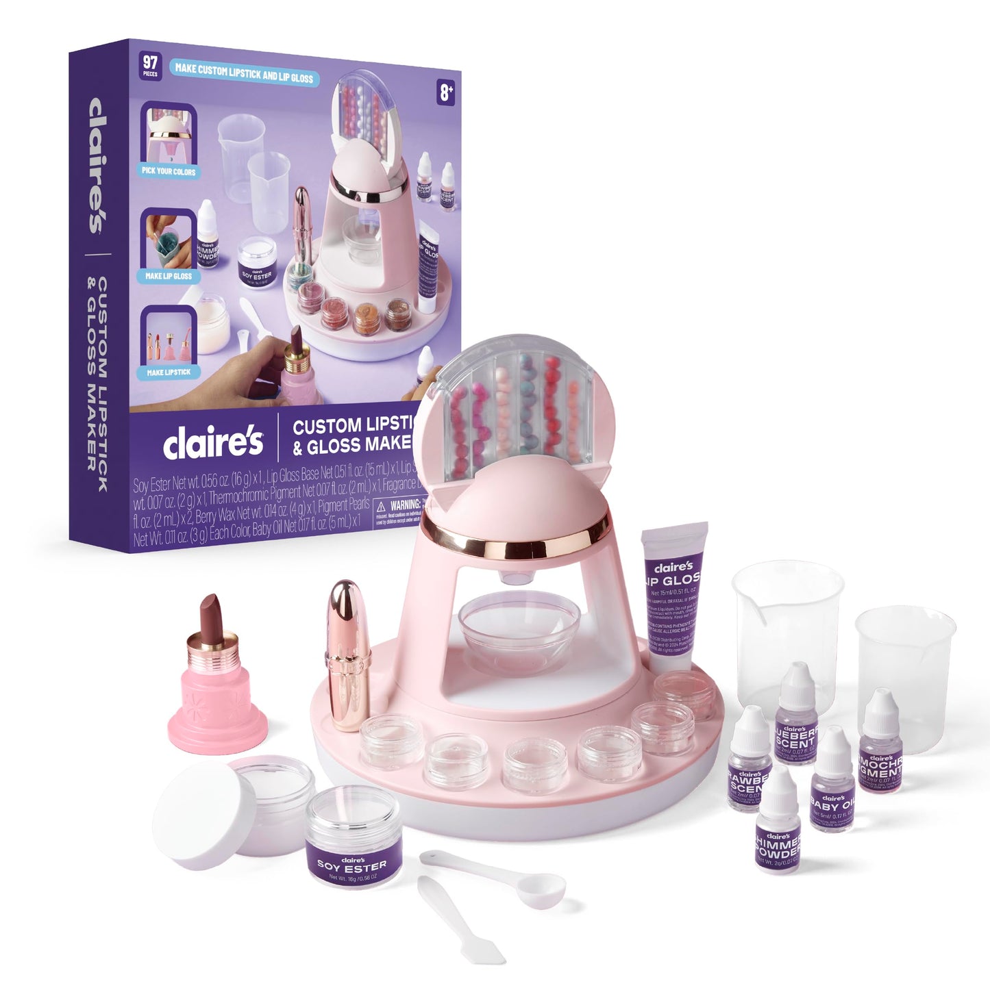 Claire's DIY Lipstick & Lip Gloss Making Kit, 97-Piece Real Makeup Arts & Crafts Set, Handmade Moisturizing Lip Glaze, Girl Toys & Cosmetic Products Beauty & Personal Care Claire's