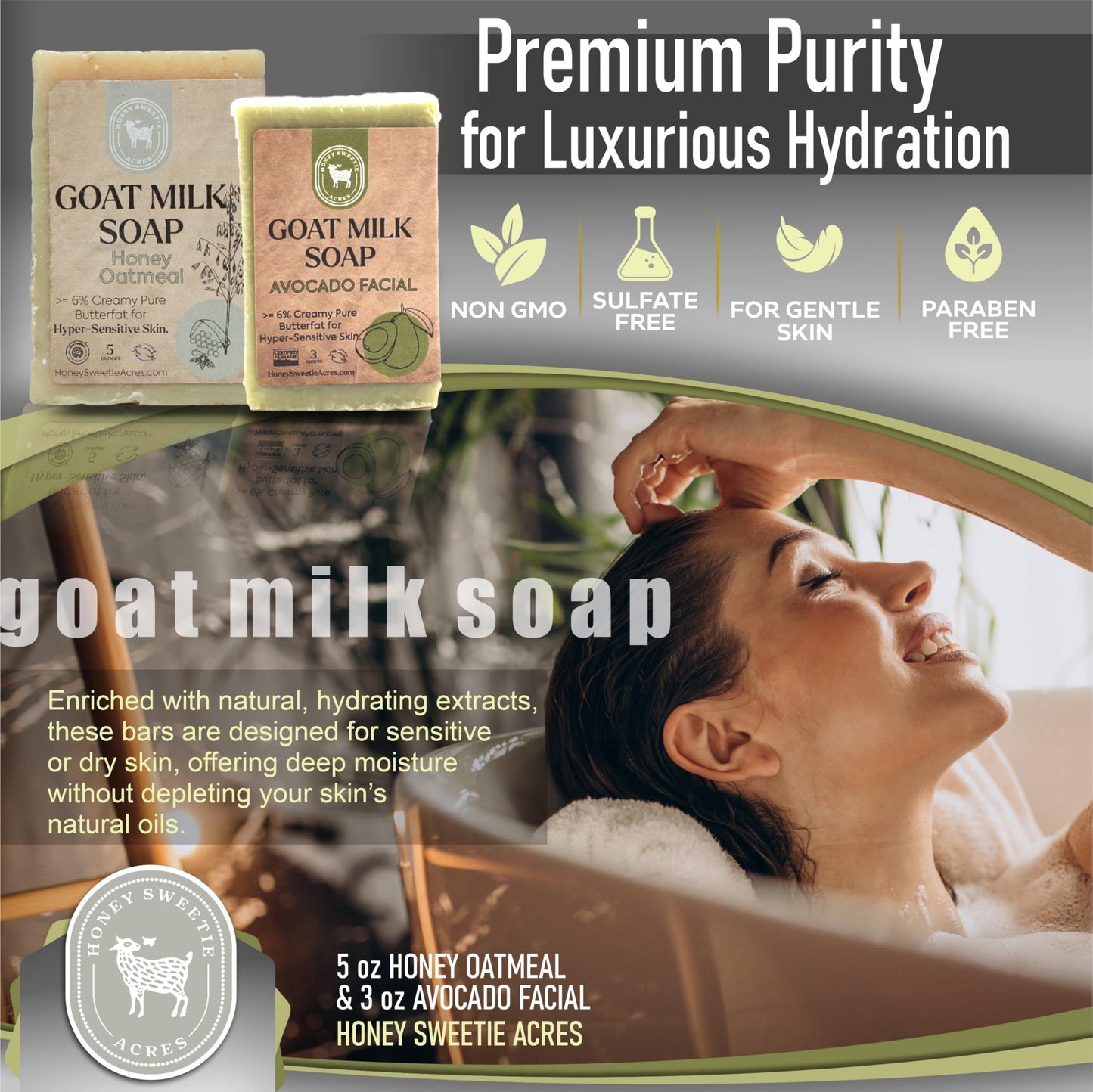 Honey Sweetie Acres Fresh of the Goat Face and Body Soap Bundle - 3 oz Avocado Facial Bar + 5 oz Hydrating Honey Oatmeal Goat Milk Soap - Handcrafted Beauty & Personal Care Honey Sweetie Acres