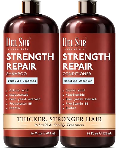 DEL SUR Hair Strengthening Shampoo and Conditioner Set | 16 fl oz Each | with Camellia Japonica, Niacinamide, Provitamin B5 & Biotin | Repair Beauty & Personal Care DEL SUR