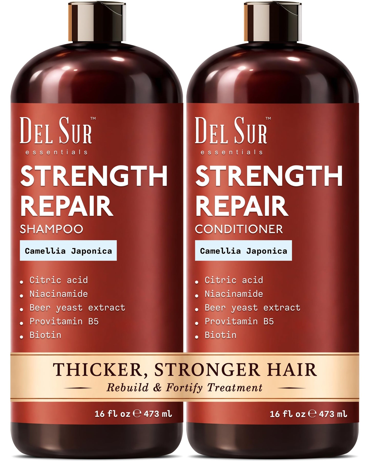 DEL SUR Hair Strengthening Shampoo and Conditioner Set | 16 fl oz Each | with Camellia Japonica, Niacinamide, Provitamin B5 & Biotin | Repair Beauty & Personal Care DEL SUR