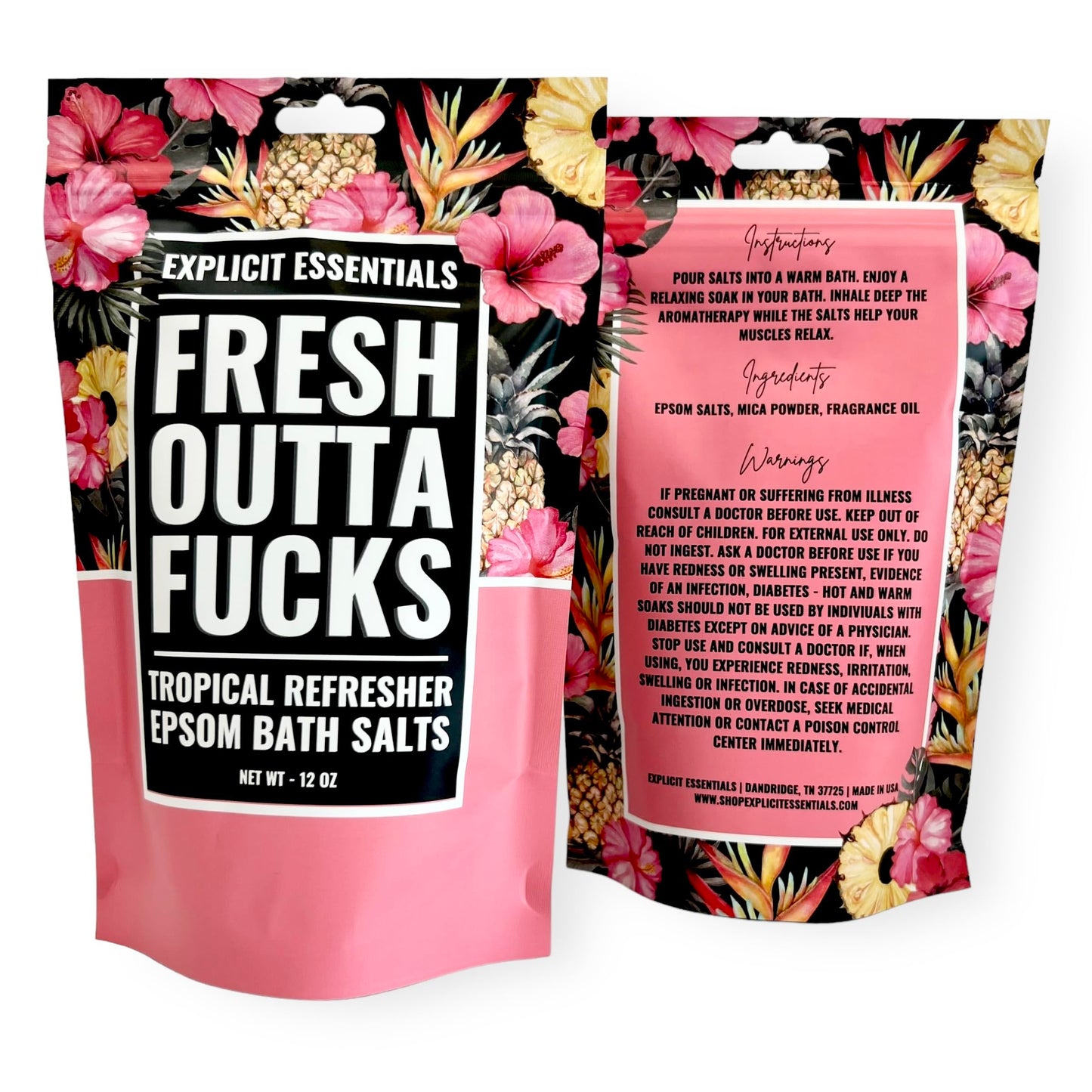 Explicit Essentials Tropical Refresher Epsom Bath Salts, 12 oz, Pink Beauty and Personal Care Explicit Essentials