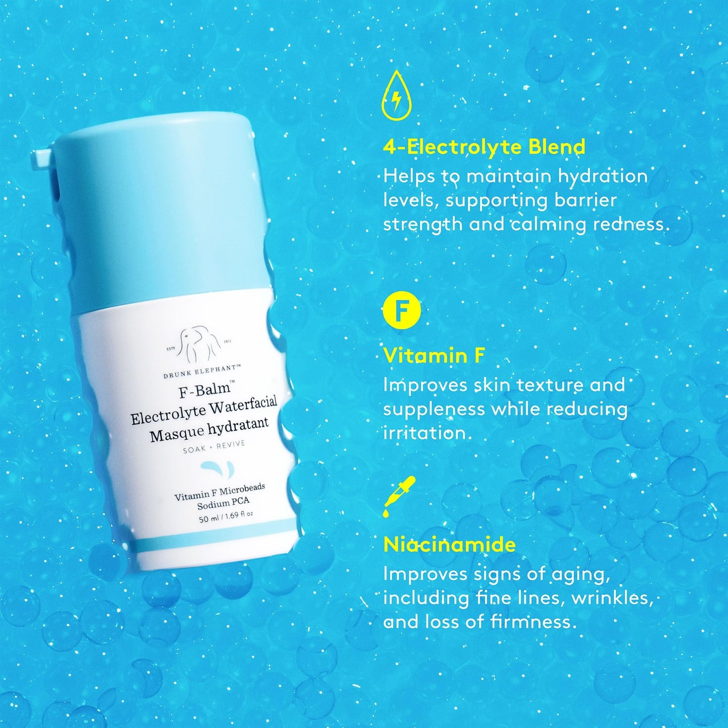 Drunk Elephant F-Balm Electrolyte Waterfacial - 50 ml/1.69 fl oz - Deeply Hydrating Overnight Face Mask - Clean Clinical Skincare - Cruelty-Free Beauty & Personal Care Drunk Elephant