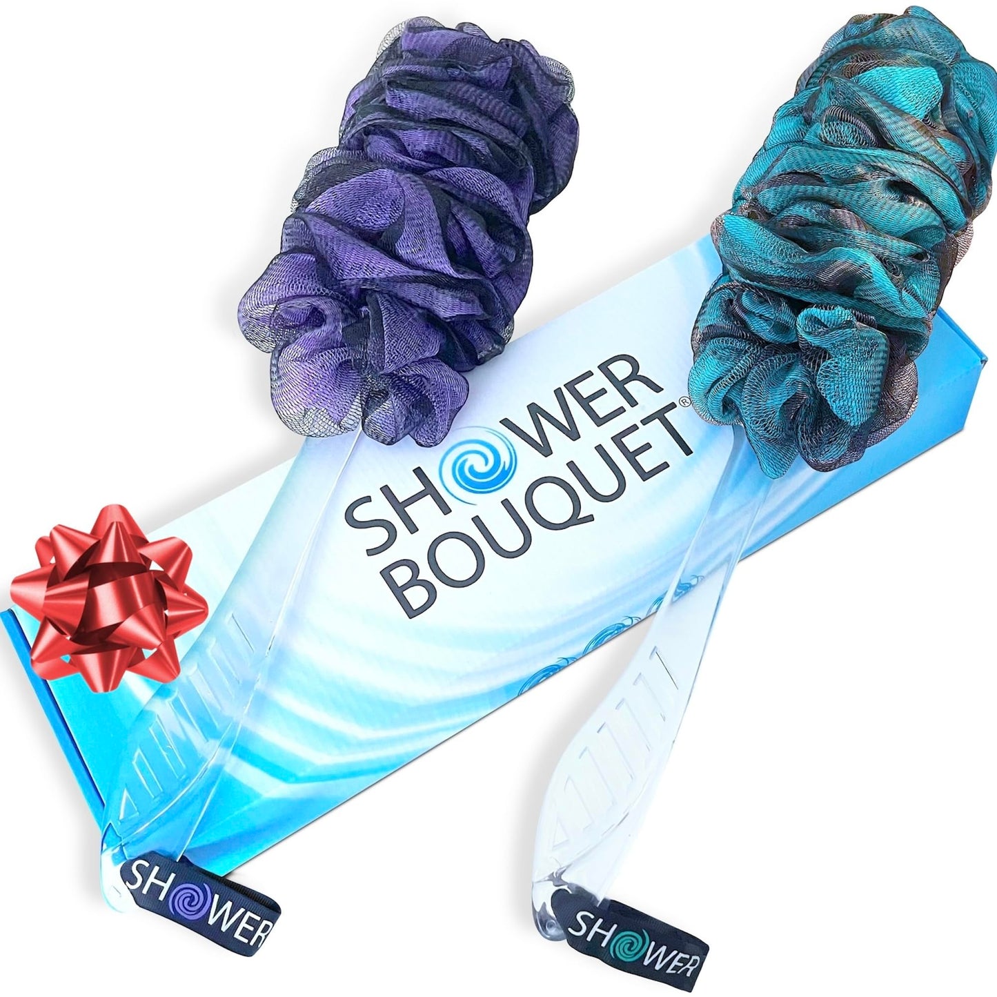 SHOWER BOUQUET Loofah-Charcoal Back-Scrubber Color-2-Pack // Long-Handle-Loofa-Lufa Bath-Sponge Brush/Extra Large Soft Mesh for Men & Women Beauty & Personal Care Shower Bouquet