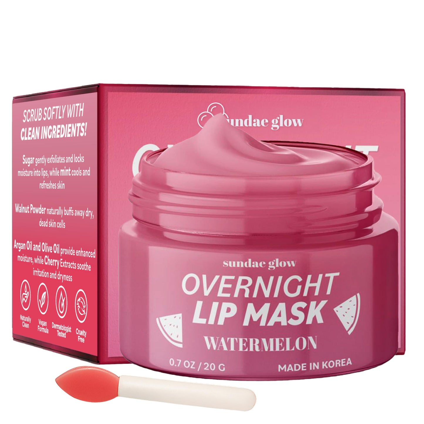 Sundae Glow Lip Mask with Watermelon - Overnight Lip Repair, Intense Hydration & Smoothing - Dermatologist Tested, Korean Skin Care - 95% Natural Beauty & Personal Care Sundae Glow