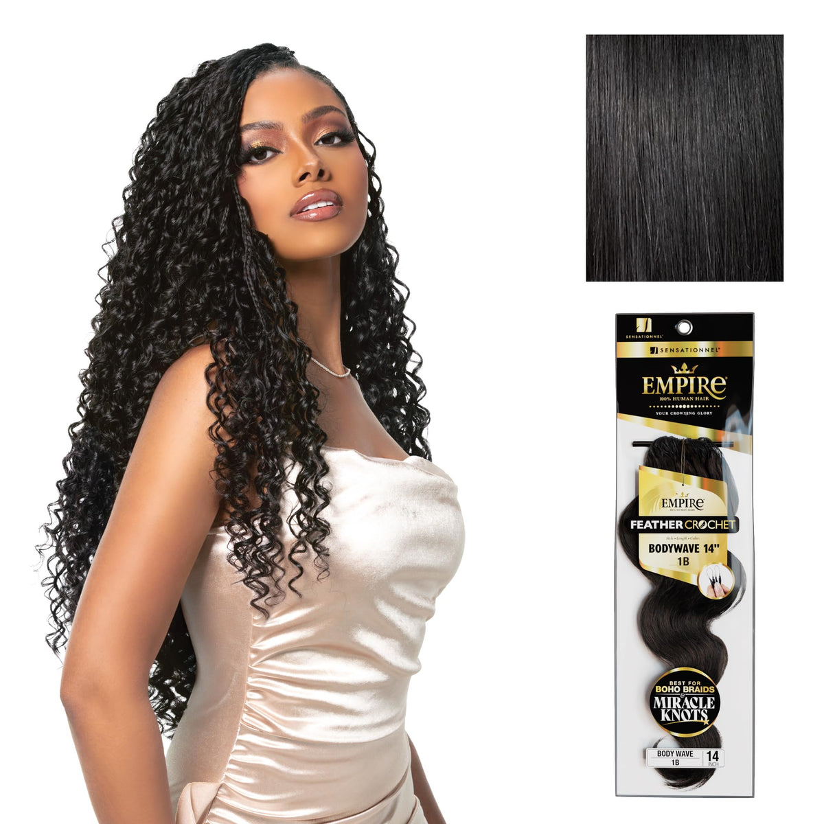 Sensationnel Empire Feather Crochet Braids-Body Wave,14in, 1 JETBLACK