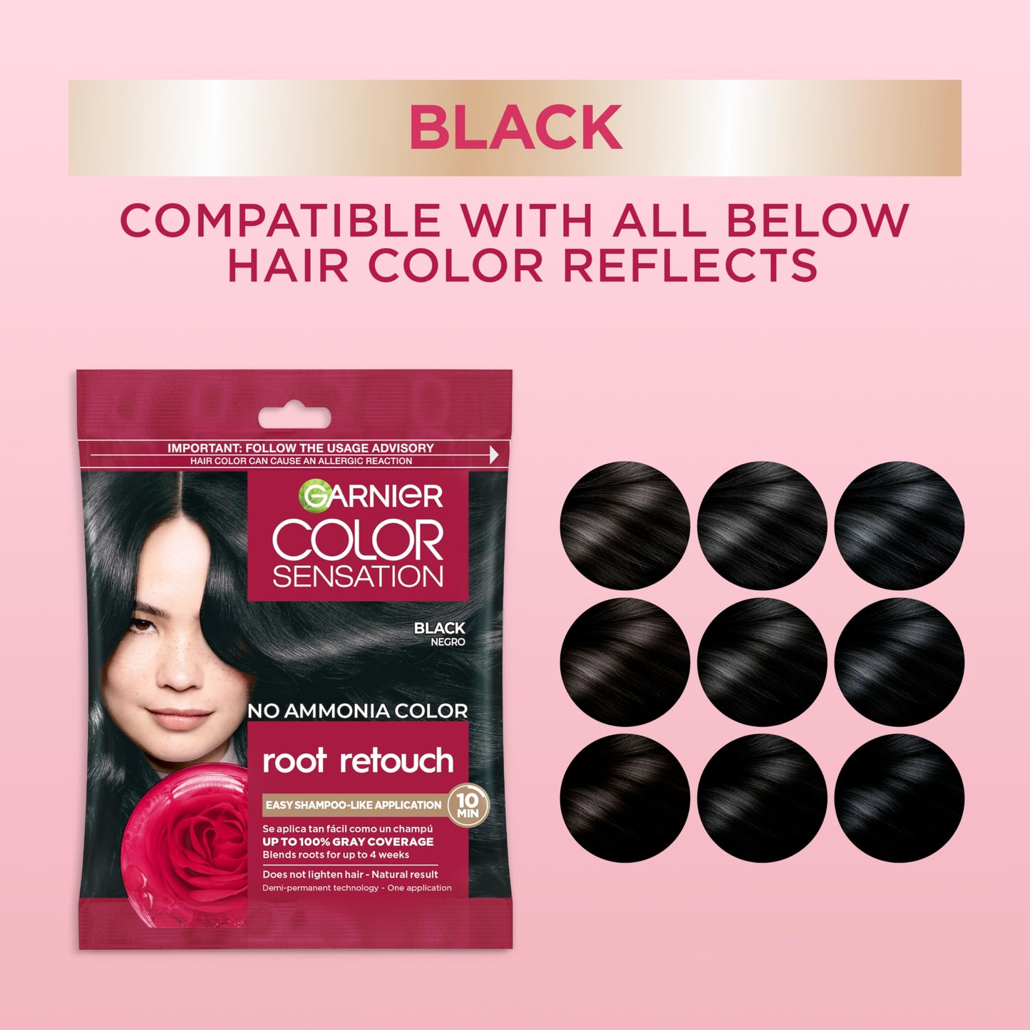 Garnier Color Sensation Root Retouch, Demi Permanent Hair Dye for Roots with 100% Gray Coverage and No Ammonia, Black Hair Dye 1.0, Pack of 6 Beauty & Personal Care Garnier
