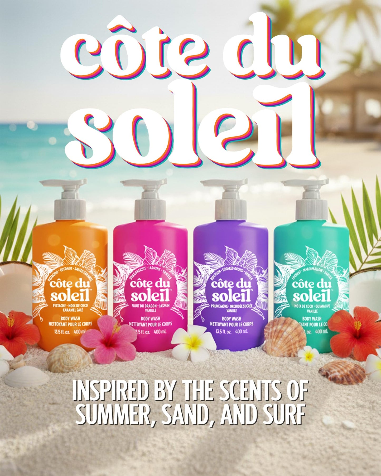PB ParfumsBelcam Côte du Soleil Body Wash for Women - Tropical Fruity Floral Scent with Dragon fruit, Jasmine & Vanilla - Moisturizing Shower Gel Beauty & Personal Care PB ParfumsBelcam