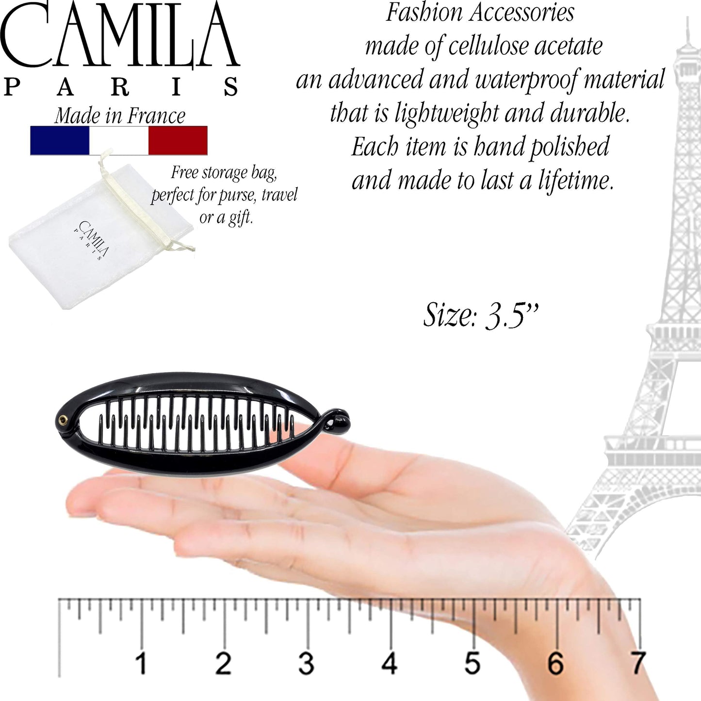 Camila Paris NV138 French Extra Small Banana Clip Hair Comb for Fine Hair, Classic Banana Clips Hair for Thin Hair Ponytail Holder Interlocking Beauty & Personal Care Camila