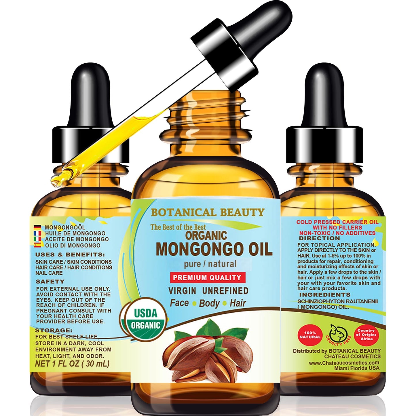 Botanical Beauty Organic MONGONGO OIL Manketti Seed Oil 100% Pure Natural Virgin Unrefined Cold-Pressed Carrier Oil for Face Skin Body Hair Lip Nails Beauty & Personal Care Botanical Beauty