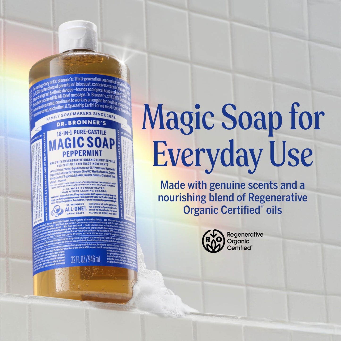 Dr. Bronner's Pure-Castile Magic Liquid Soap- Made with Regenerative Organic Oils- For Body, Face, Hair, Dishes, Pets, Laundry Natural, Vegan, Non-GMO Beauty & Personal Care Dr. Bronner's