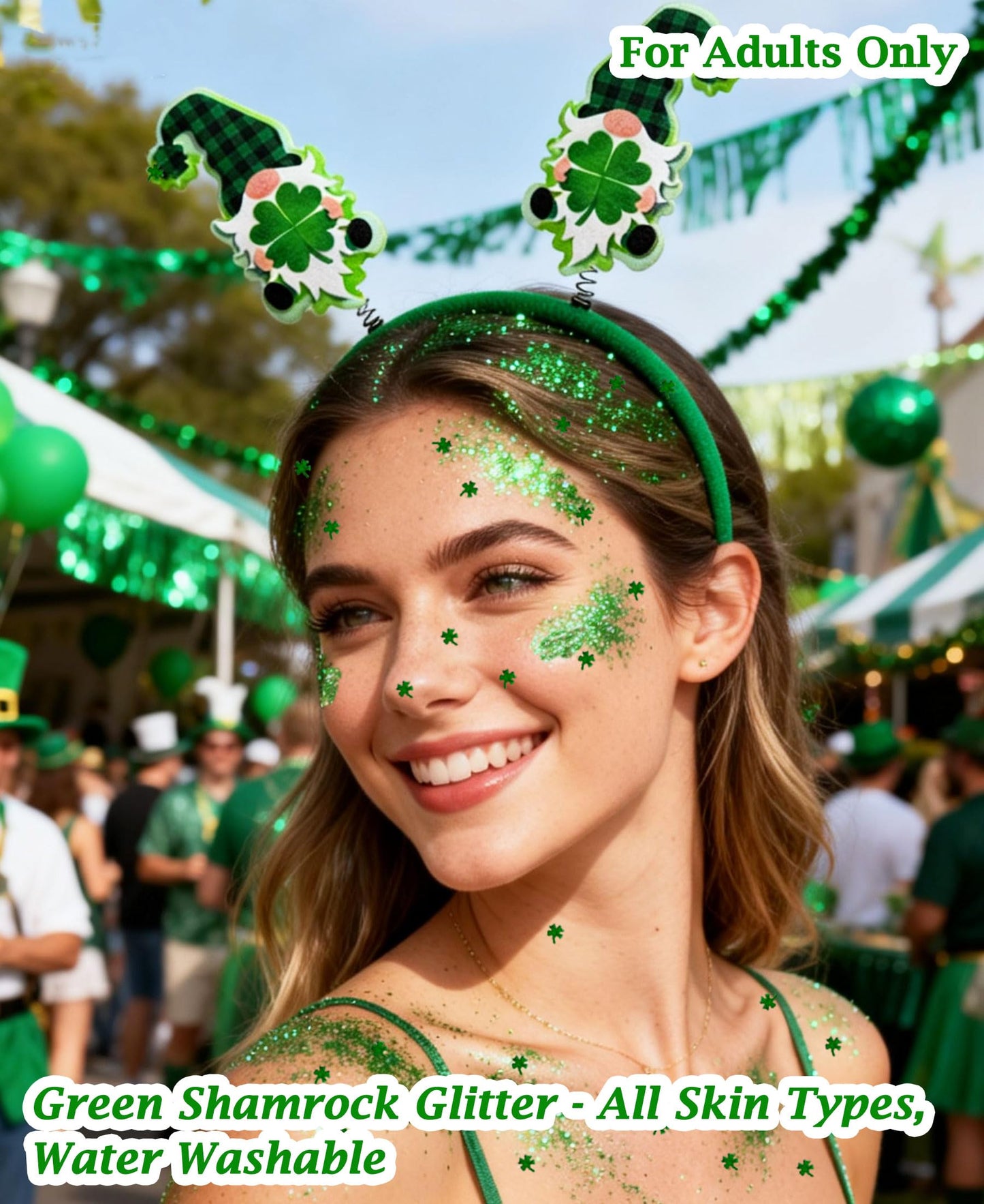 Qaeshi 117 Pcs St Patricks Day All-in-One Accessories Kit, Skin-Friendly Custom Shamrock Green Glitter Gel Irish Party Favors Supplies Shamrock Beauty & Personal Care Qaeshi