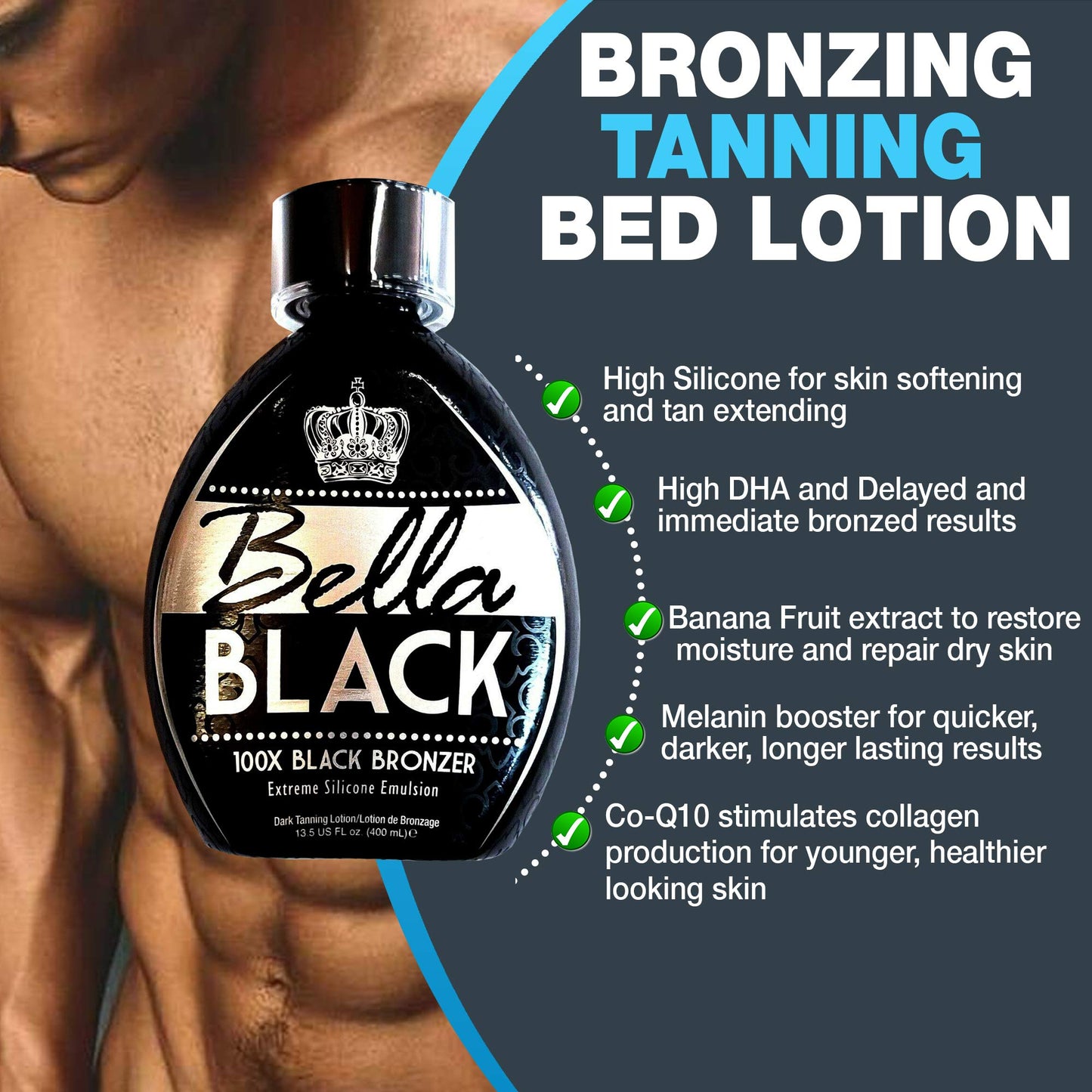Bella Black 100X Bronzer Tanning Lotion - Premium Tanning Bed Lotion with Extreme Silicone Emulsion and Banana Fruit Extract - Instant Results - Dark Beauty & Personal Care Dolce Vita