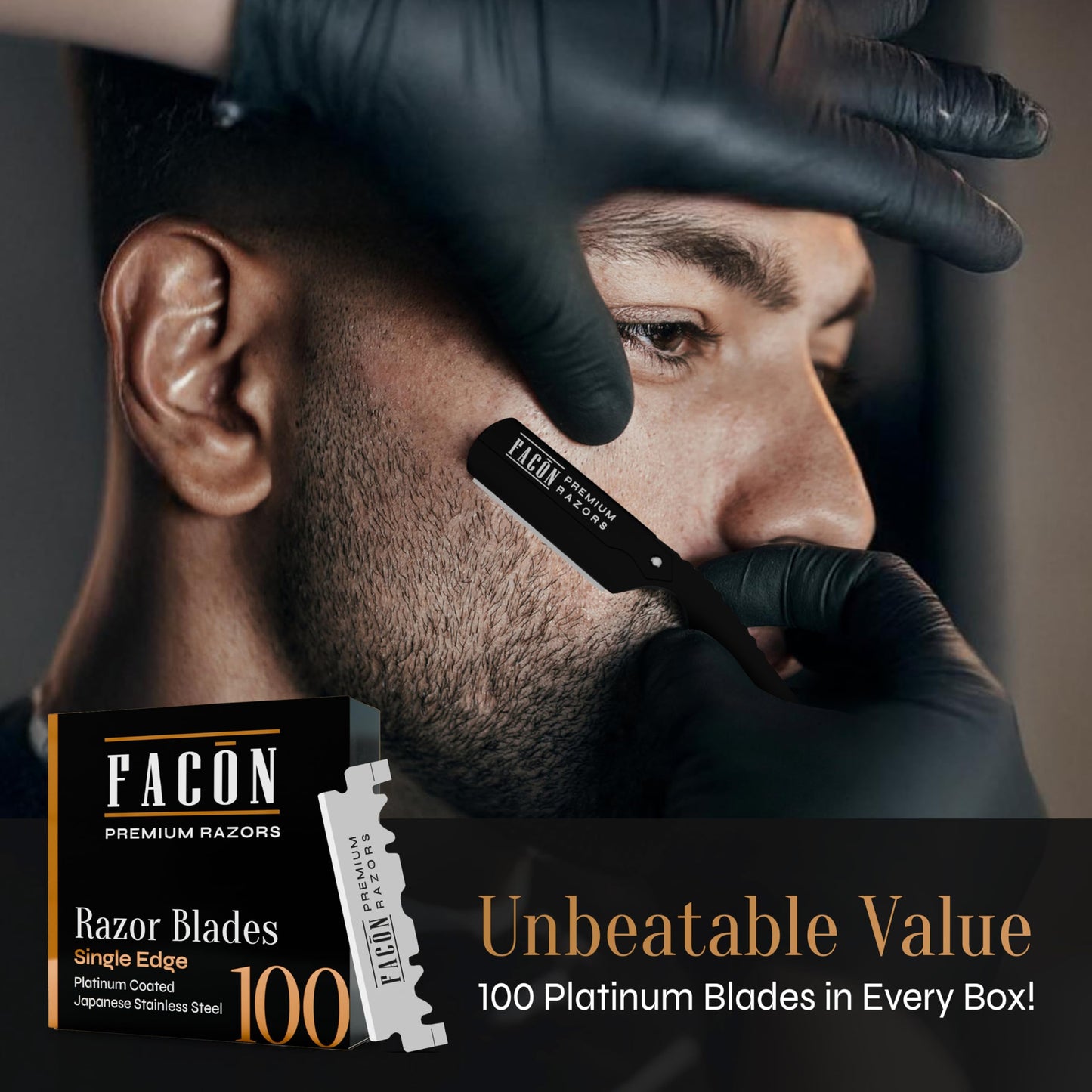 Facón Straight Razors for Men - Professional Barber Straight Edge Razor Kit with 100 Blades, Wooden Stainless Steel Barbero Shaver for a Smooth Beauty and Personal Care FACON
