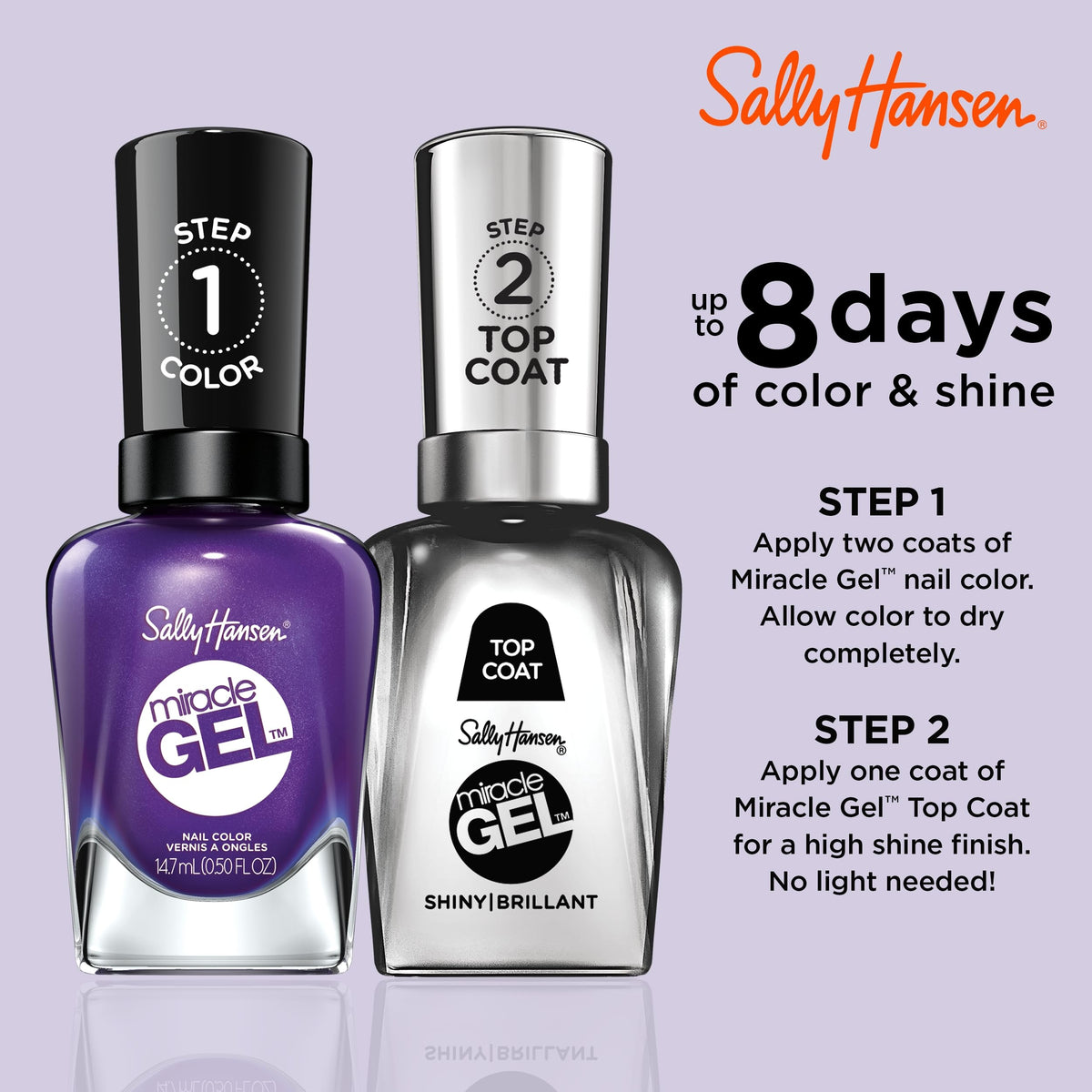 Sally Hansen Miracle Gel Salon Quality Nail Polish | Gel-Like Formula, Two-Step System, No UV Light Needed, Long Lasting | Opaque, Shimmery | 579/570