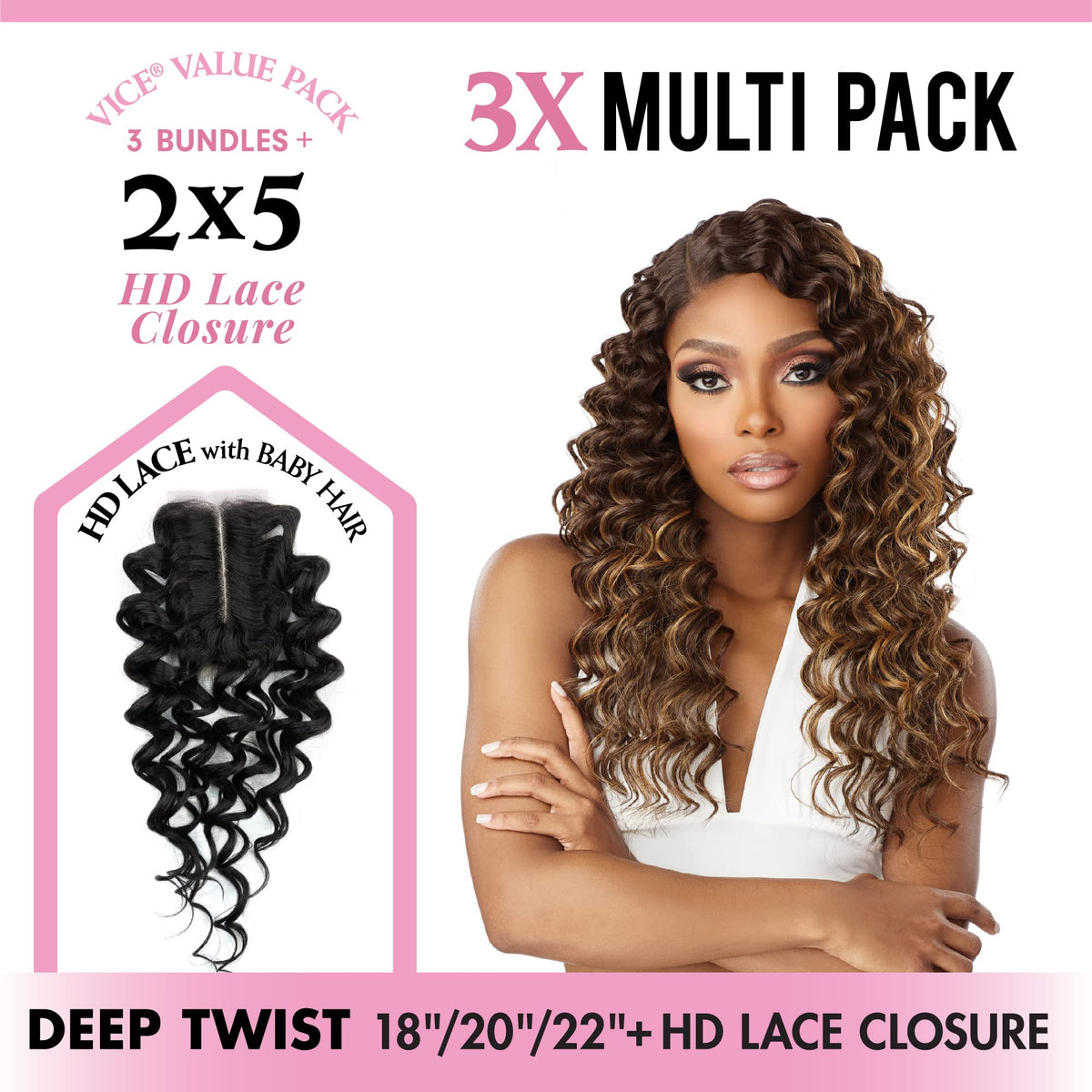 Sensationnel Vice Bundles Multi Weaving-Deep Twist,18 20 22in, 613 BLONDE
