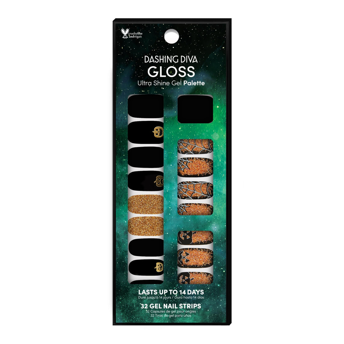 Dashing Diva Gloss Halloween Nail Strips - Twisted Nightmare | UV Free, Long Lasting, Cute Halloween Gel Nail Stickers | Contains 32 Nail Wraps, 1