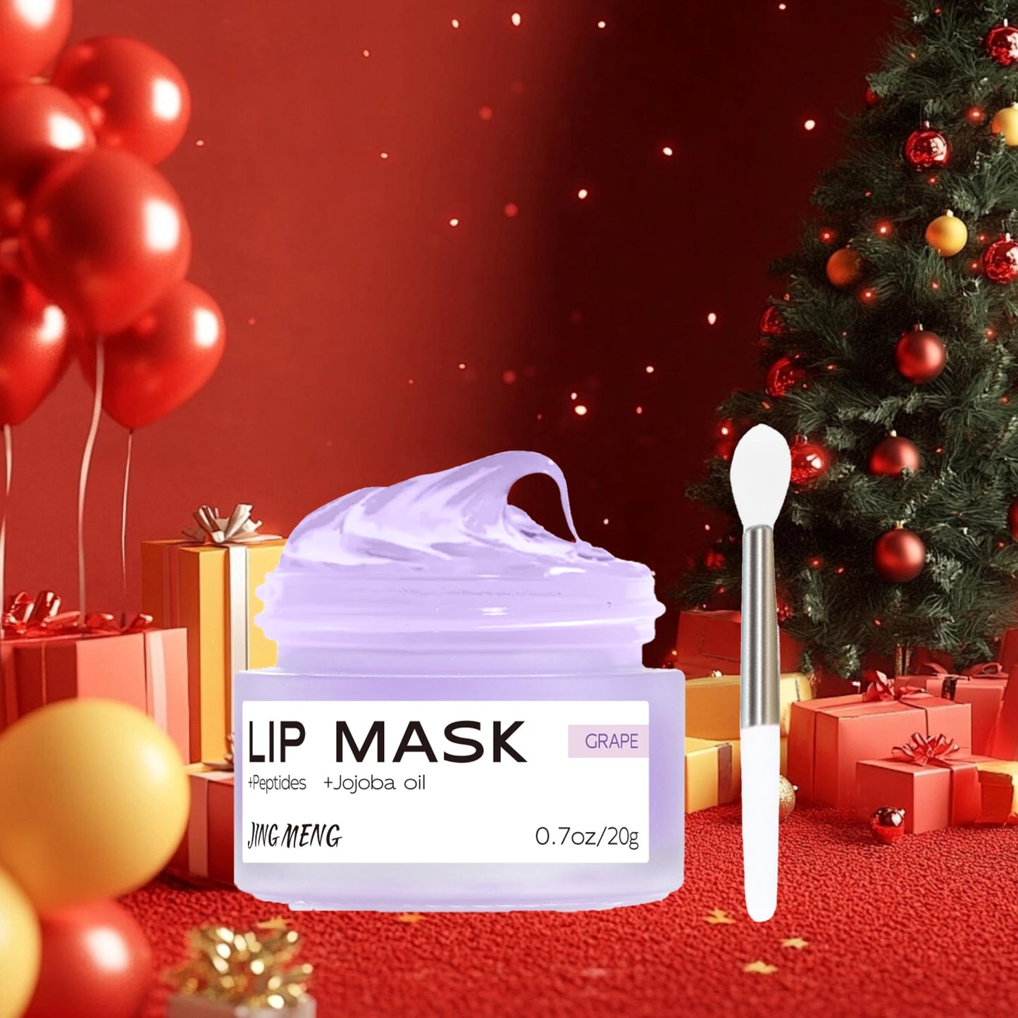 JING MENG Lip Mask with Peptides, Shea Butter, Ginger Extract?Overnight Butter Balm, Plump, Moisturize for Very Flaky Dry Lips, Non-Sticky, Clear Beauty and Personal Care JING MENG