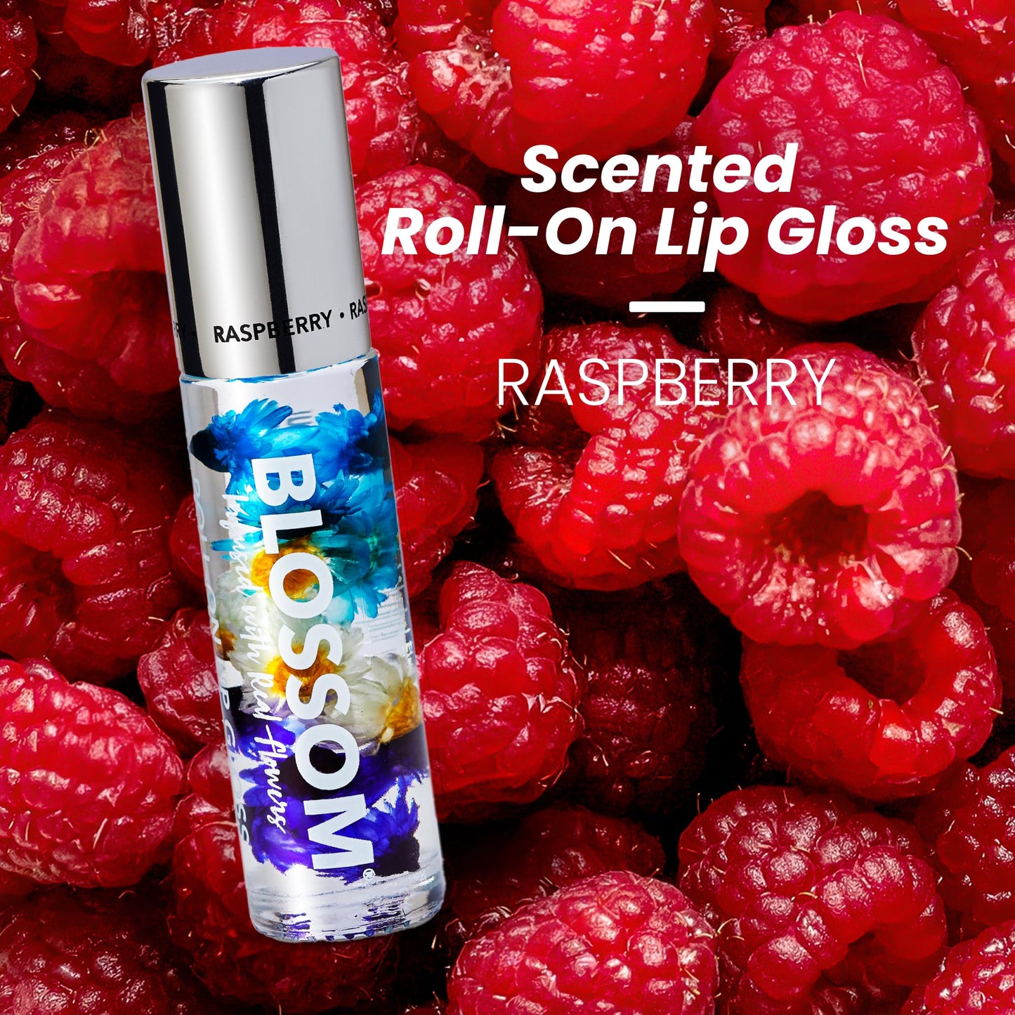 Blossom Roll on Lip Gloss, Scented Clear High Shine Moisturizing Lip Oil, Non Sticky, Infused with Real Flowers, Made in USA, 0.2oz, Raspberry Beauty & Personal Care Blossom