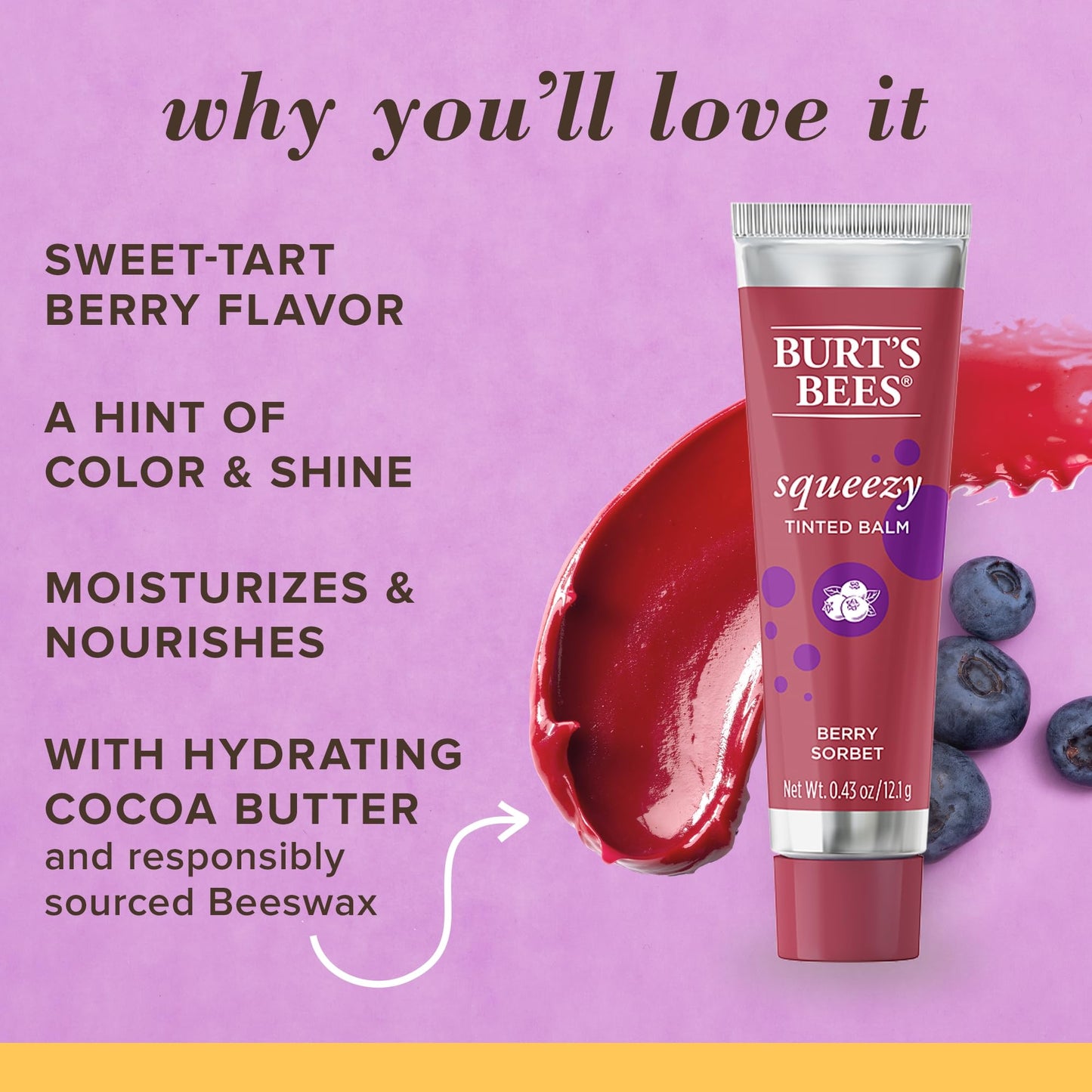 Burts Bees Squeezy Tinted Lip Balm - Berry Sorbet Women 0.43 oz Beauty and Personal Care Burt's Bees